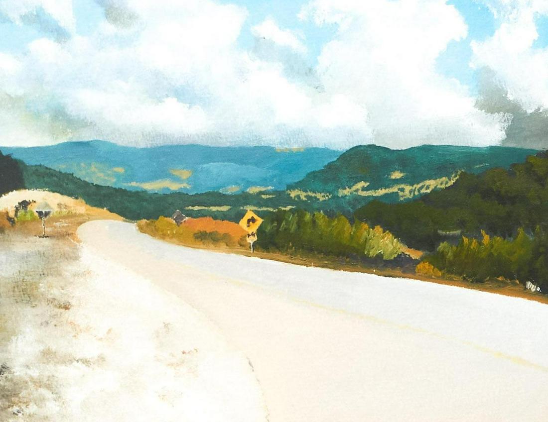 Paul Civiletto (20th C., San Antonio), Bend in the Road: Paul Civiletto (20th C., San Antonio, Texas), bend in the road, watercolor, framed frame: 13.5"h x 15"w Provenance: The Estate of Joan & Herbert Hahn (San Antonio, TX) We happily provide seamless ship