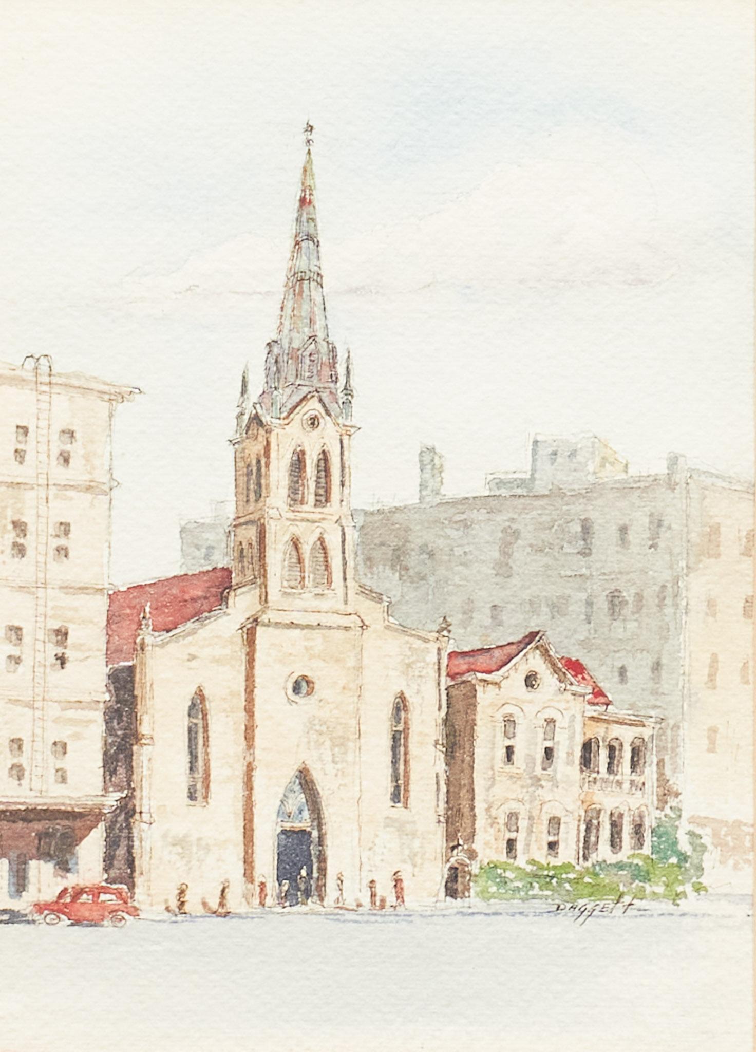 Ken Daggett, St. Joseph's Church: Ken Daggett, St. Joseph's Church, watercolor, framed frame: 16"h x 12"w Provenance: The Estate of Joan & Herbert Hahn (San Antonio, TX) We happily provide seamless shipping services on everything we s