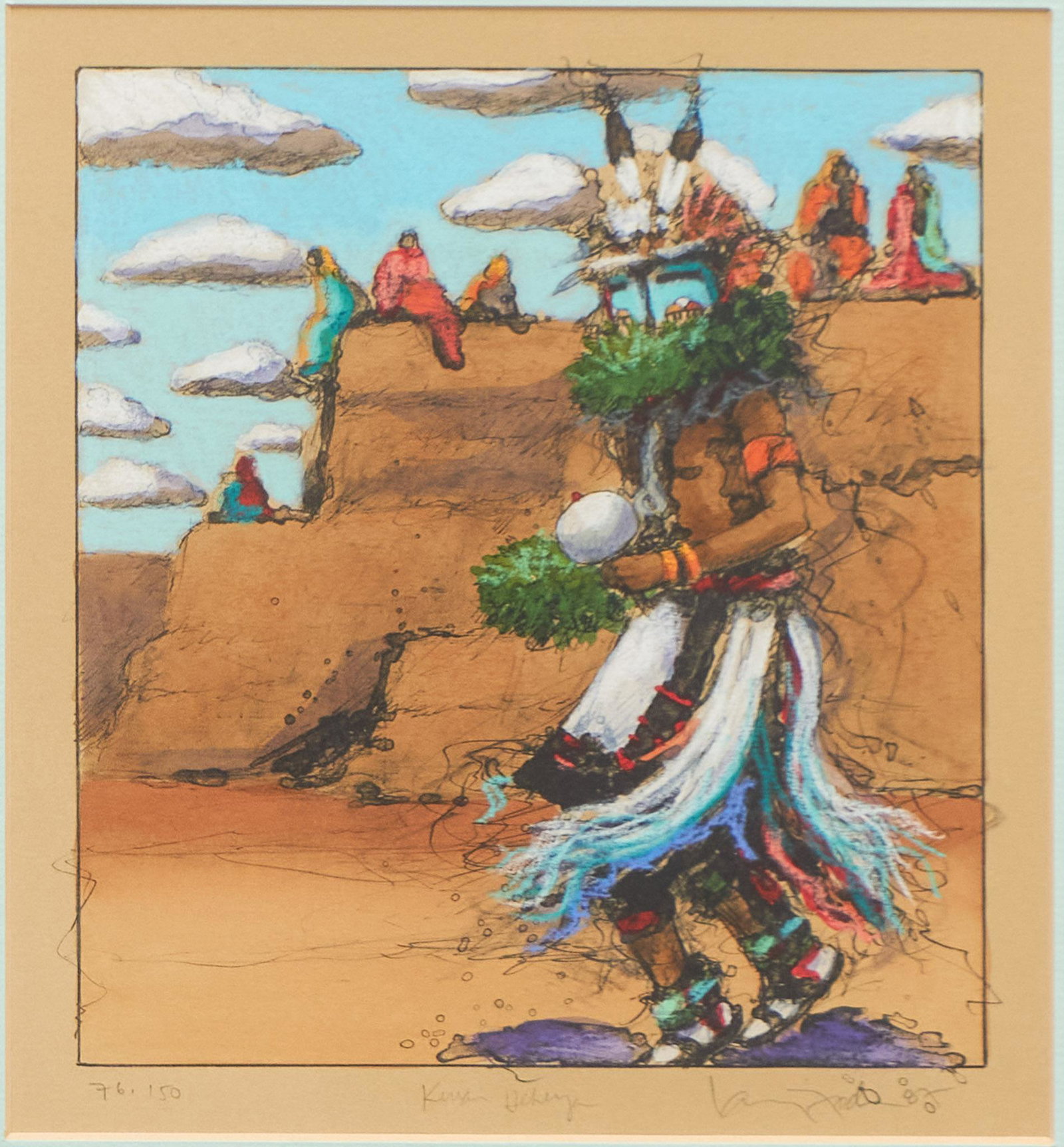 Larry Fodor, "Kuwan Heheya Kachina": Larry Fodor, titled "Kuwan Heheya Kachina", lithograph, framed frame: 18"h x 16.5"w Provenance: The Estate of Joan & Herbert Hahn (San Antonio, TX) We happily provide seamless shipping services on eve