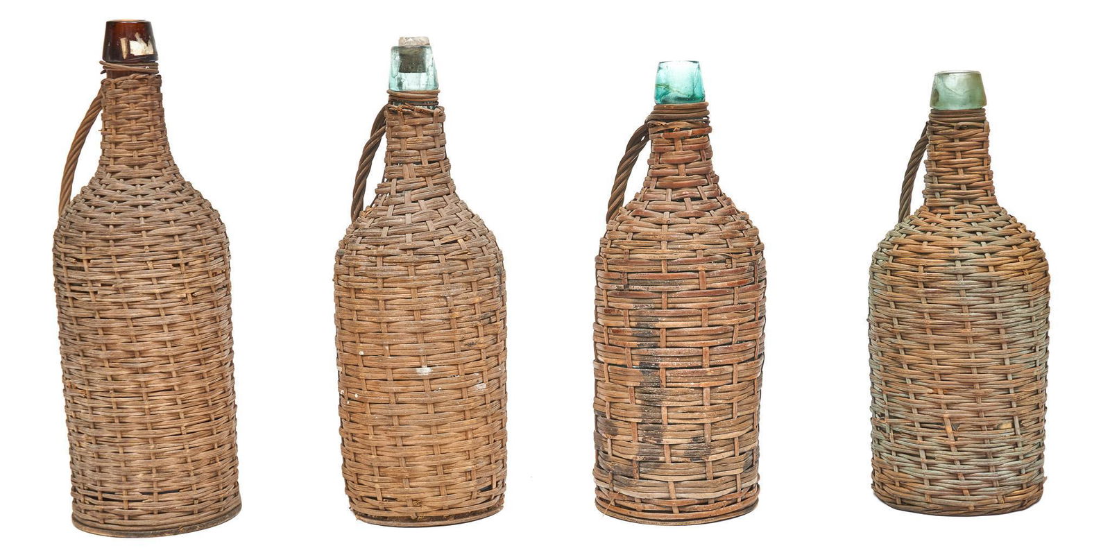 Collection of 4 Wicker Covered Bottles, circa 1800 (1 of 6)