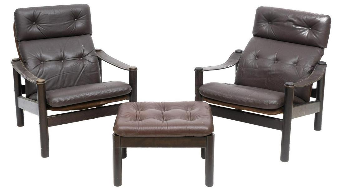 Pair of Danish Mid-Century Safari Chairs and Ottoman (1 of 6)