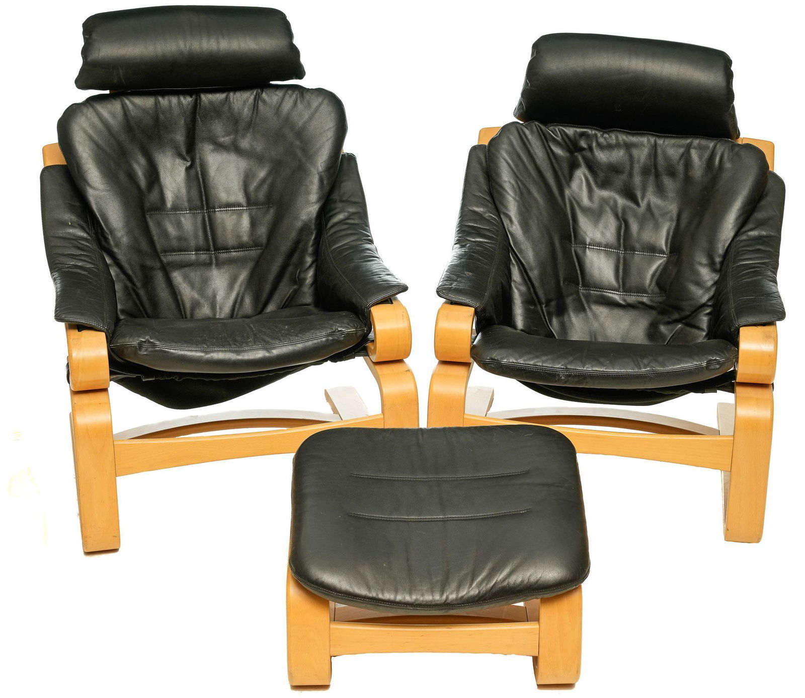 Pair of Danish Mid-Century Arm Chairs and Ottoman (1 of 6)