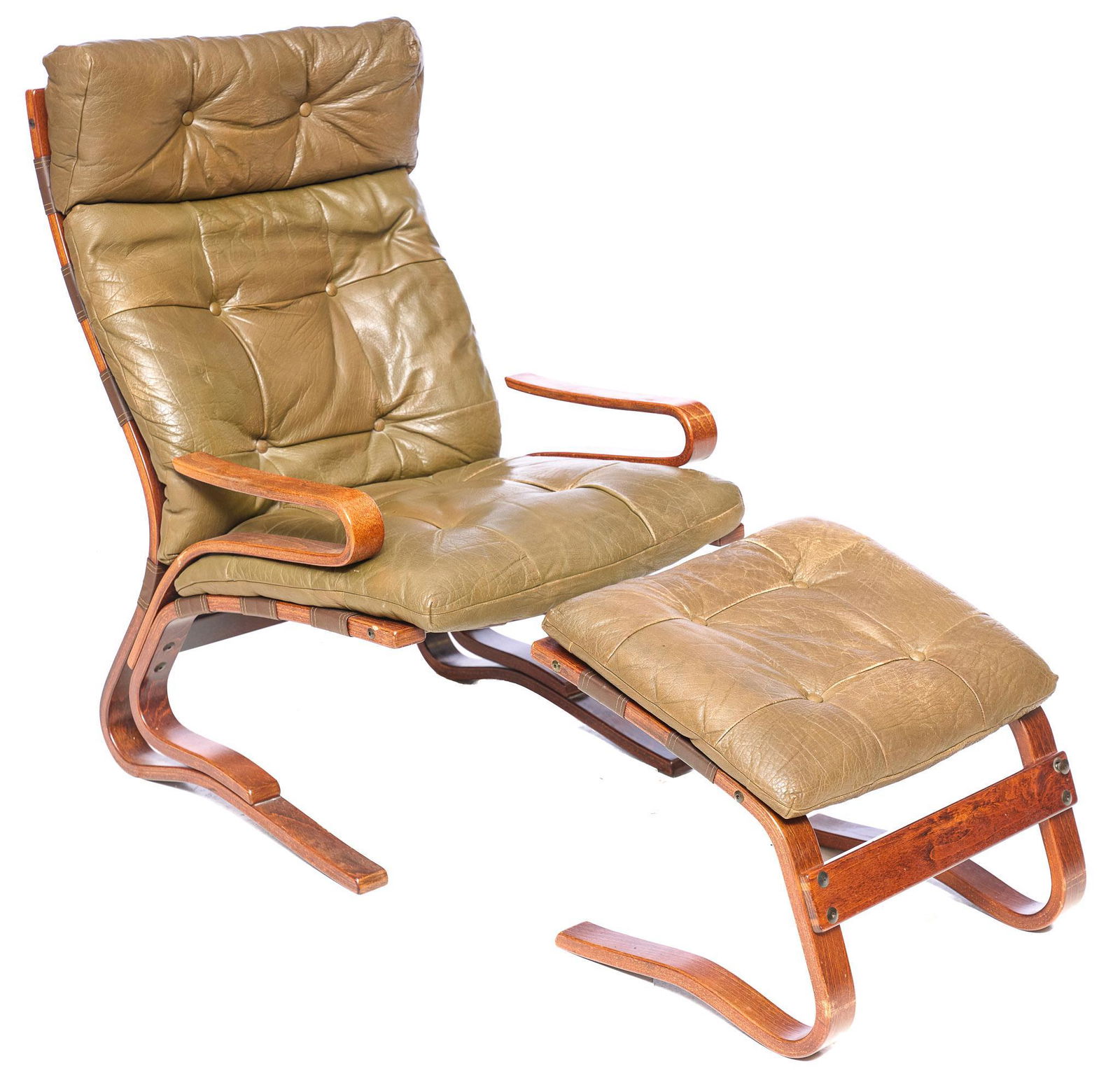 Danish Mid-Century Leather Arm Chair and Ottoman (1 of 6)
