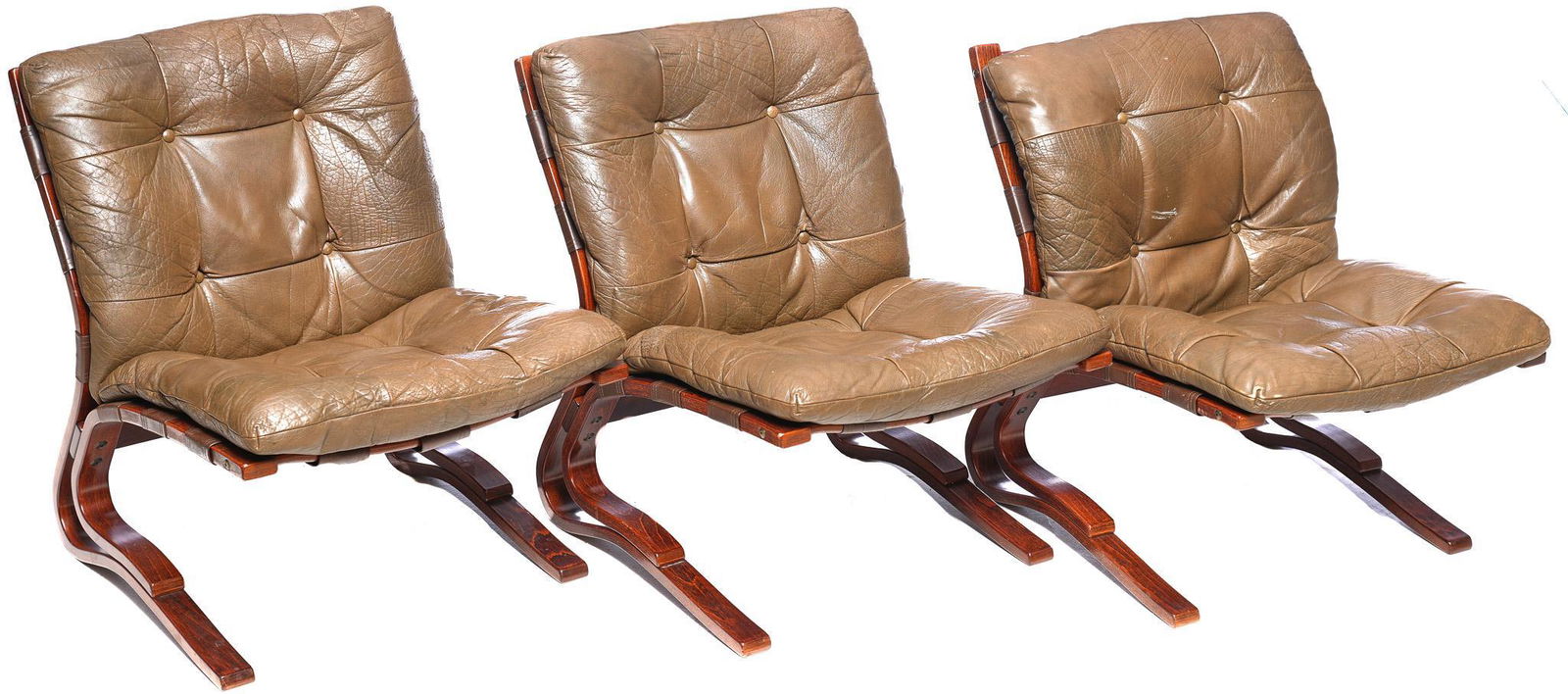 Set of 3 Danish Mid-Century Leather Bent Wood Chairs (1 of 4)