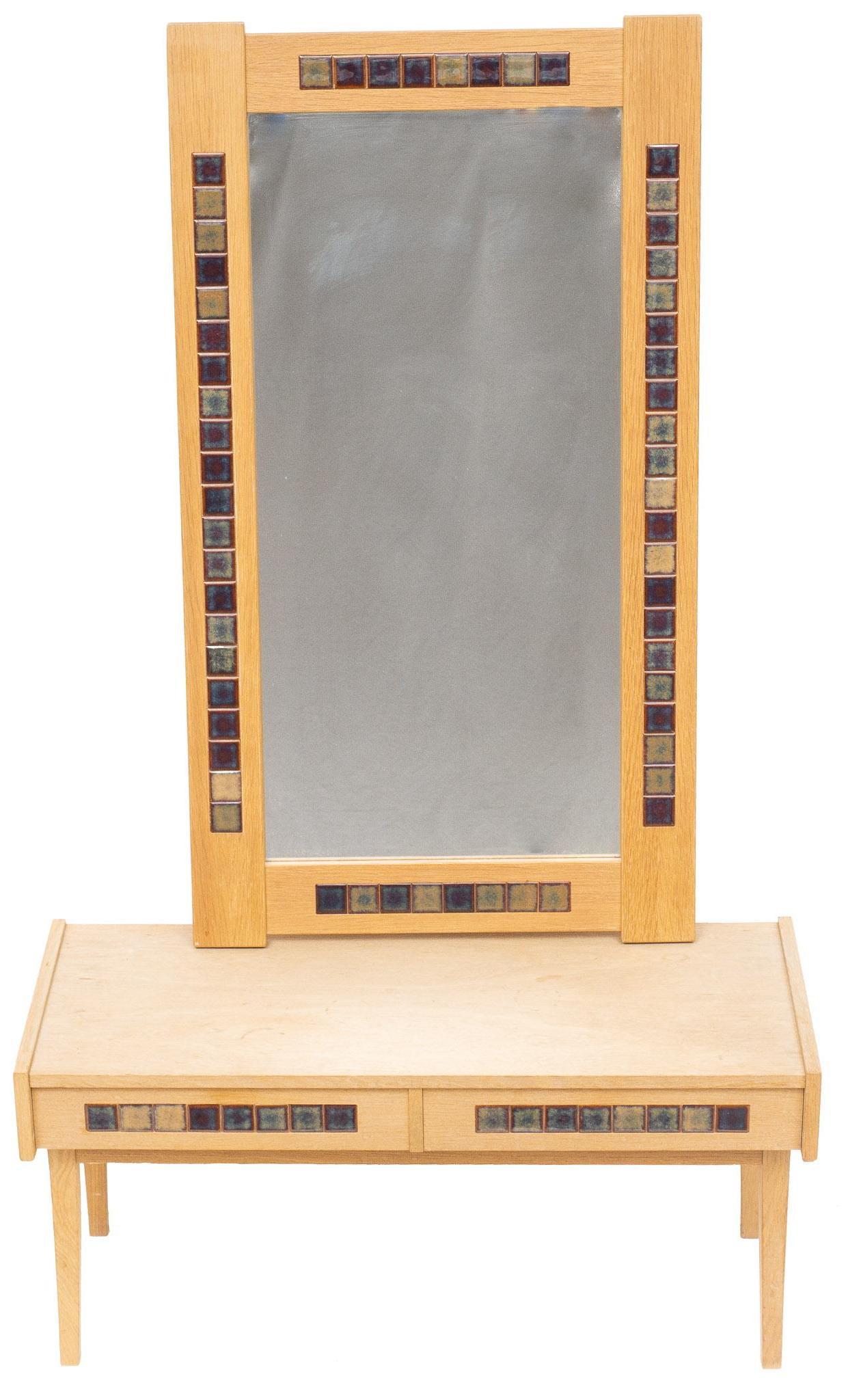 Danish Mid-Century Tiled Hall Console with Mirror (1 of 4)
