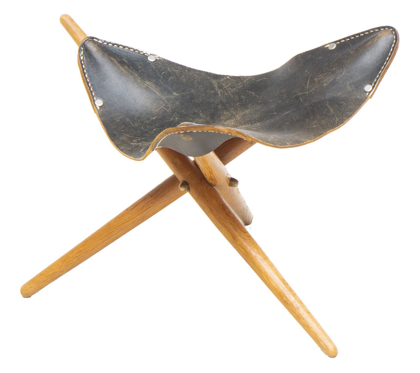 Danish Mid-Century Leather Folding Stool (1 of 3)