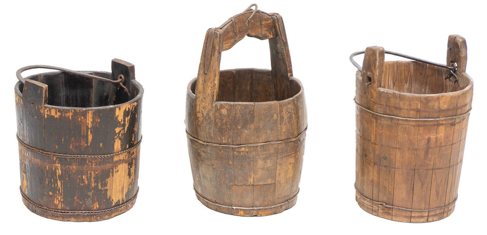 Lot of 3 Rustic Wooden Well Buckets (1 of 4)