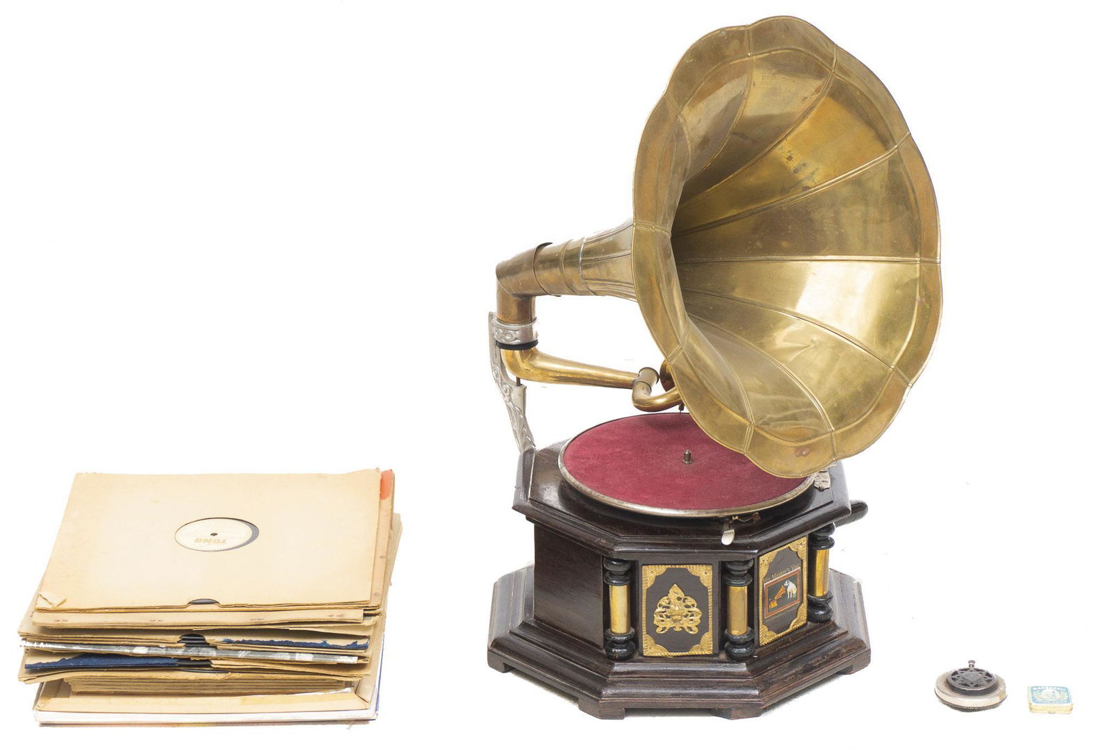 Reproduction Victrola Record Player and Records (1 of 13)