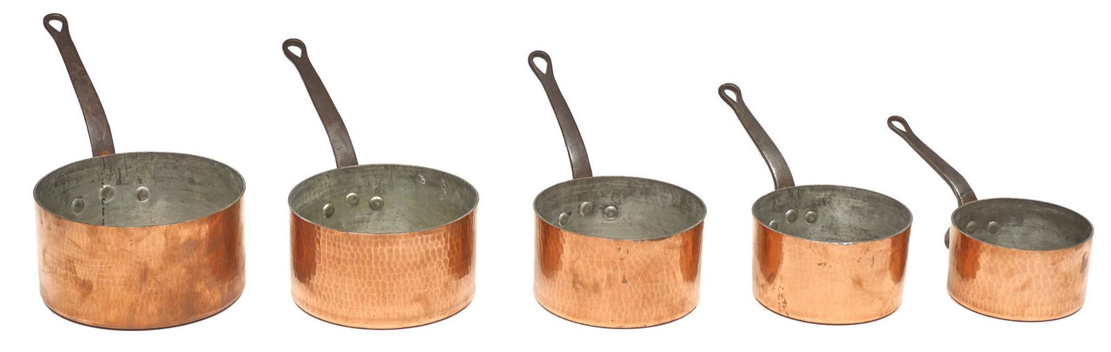 Set of 5 French Farmhouse Copper Cooking Pots (1 of 4)