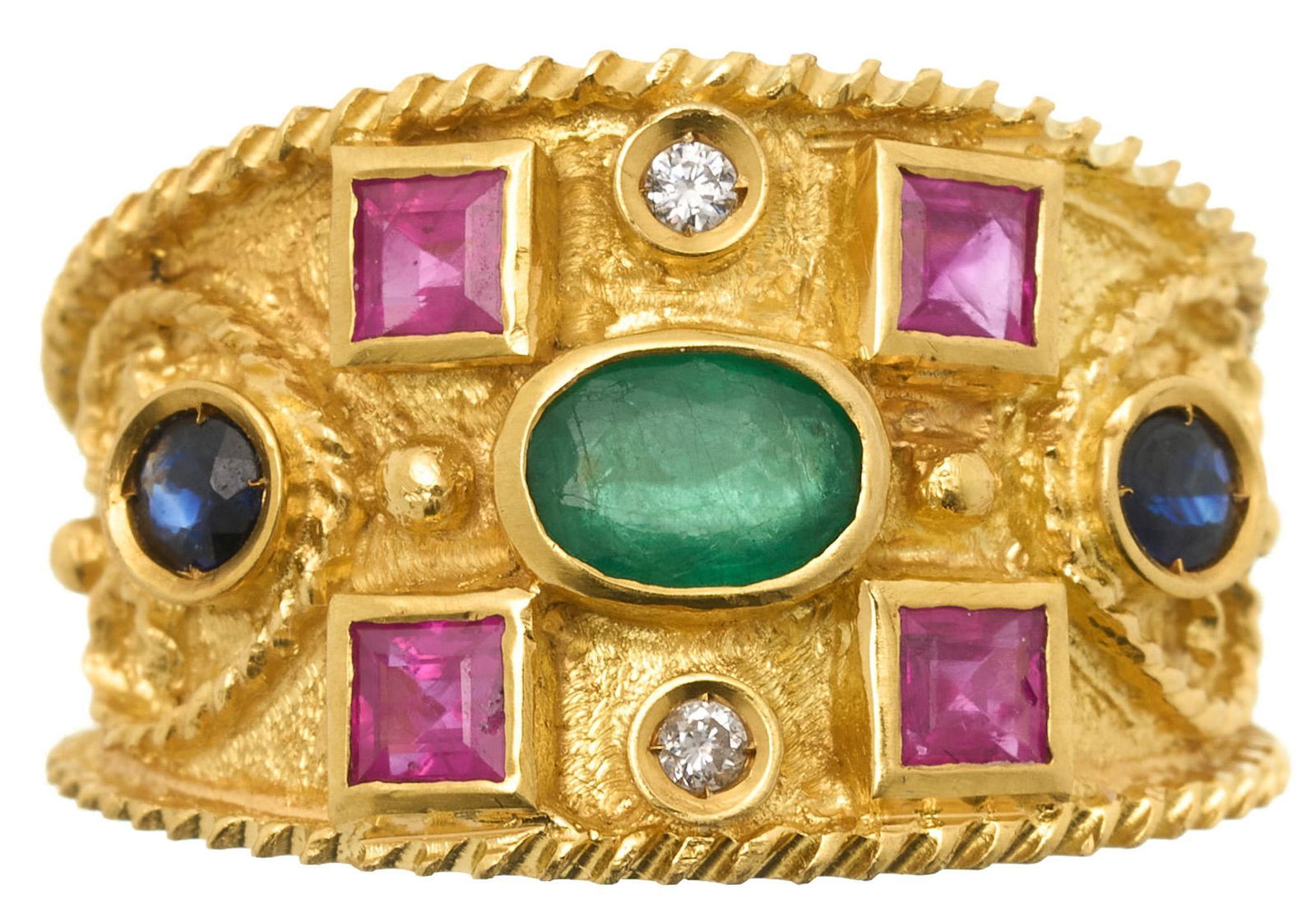 Emerald Ruby Sapphire Diamond 18K Gold Ring (1 of 5)