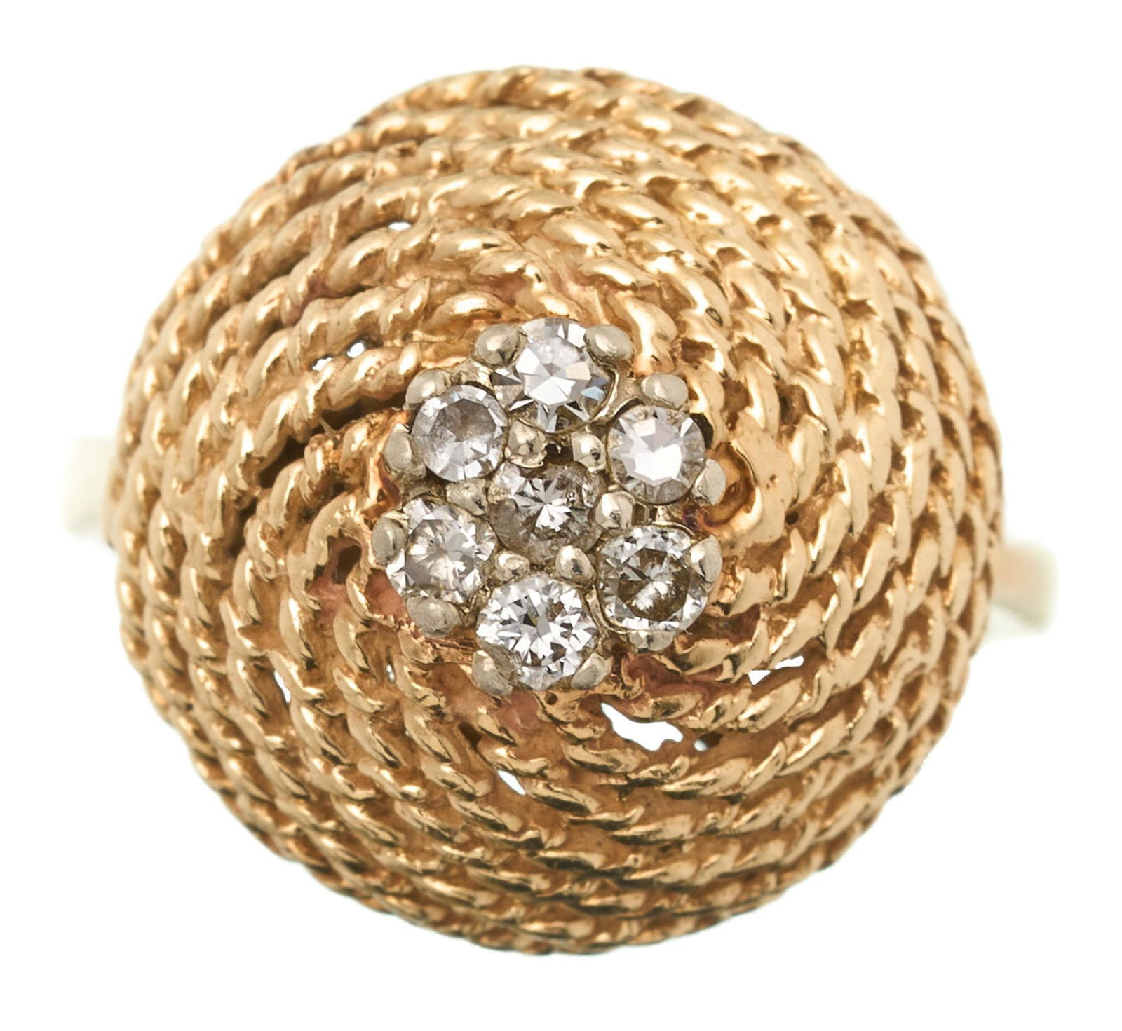 Mid-Century Diamond 14K Gold Swirl Dome Ring (1 of 6)