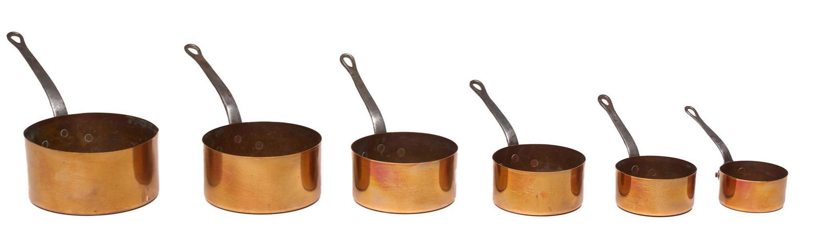 Set of 6 French Farmhouse Copper Cooking Pots (1 of 3)