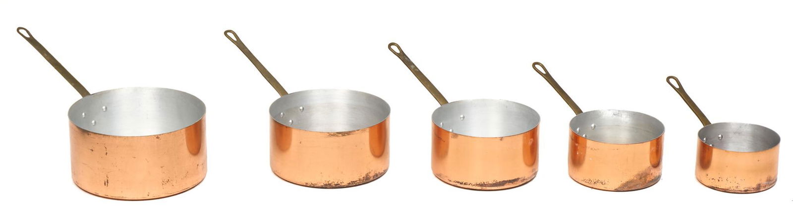 Set of 5 French Farmhouse Copper Cooking Pots (1 of 3)