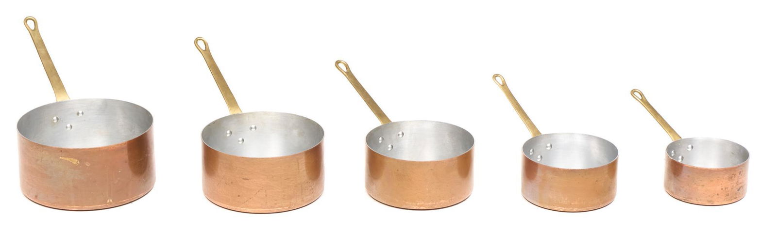 Set of 5 French Farmhouse Copper Cooking Pots (1 of 3)