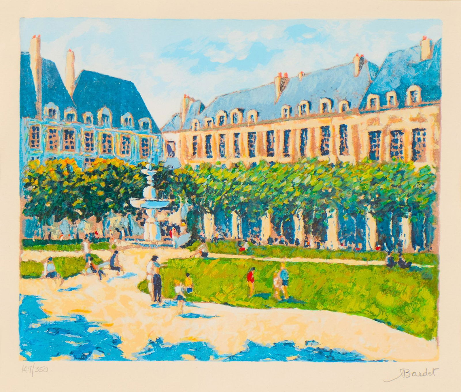 Andre Bardet (b. 1911, FRA), "Le Parc", 1994: Andre Bardet (b. 1911, France), titled "Le Parc", dated 1994, signed and numbered serigraph, 147/350, framed sight: 13"h x 15.5"w, frame: 22.5"h x 24.5"w Provenance: A San Antonio, TX Estate We hap