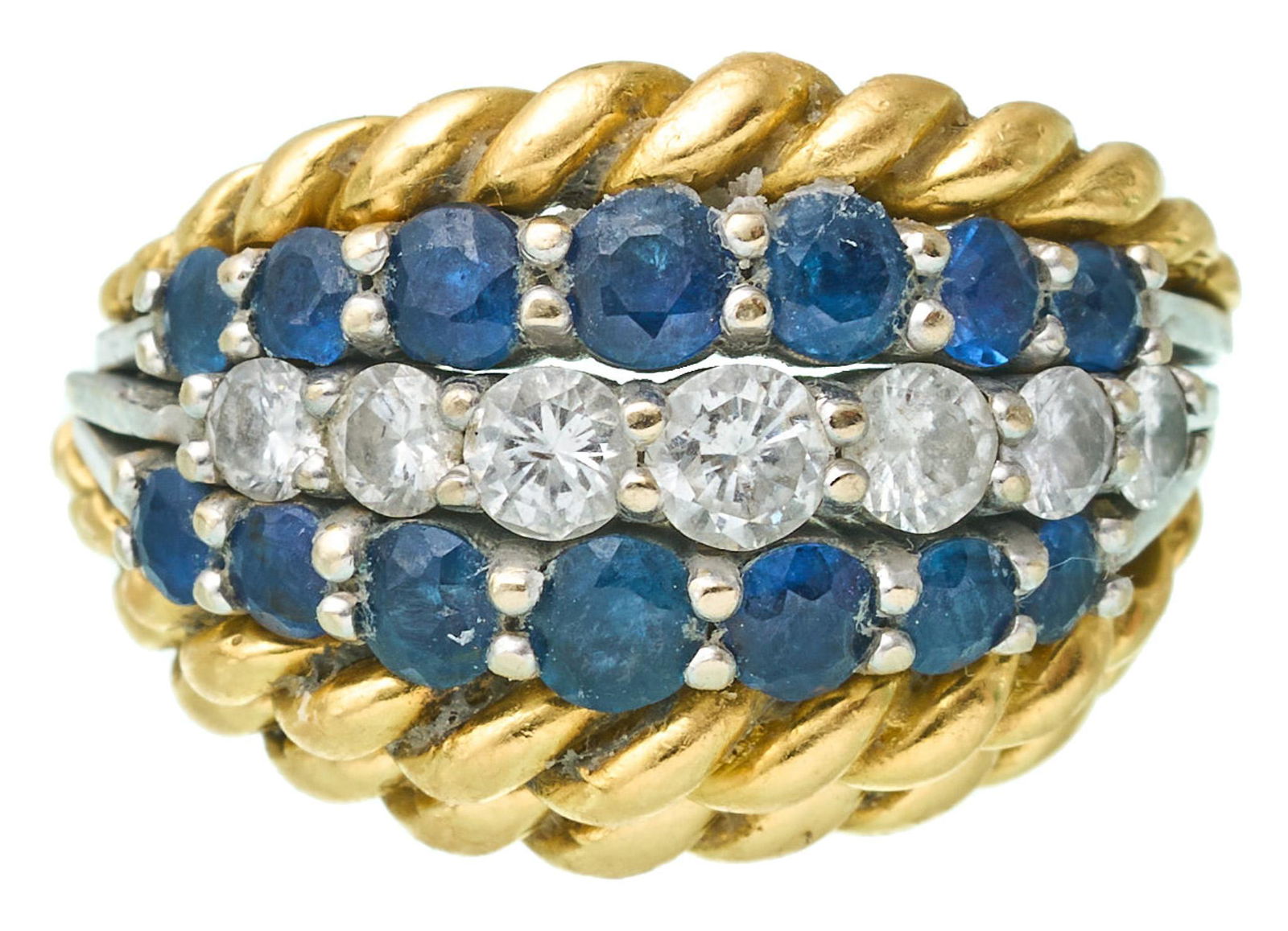 Mid-Century Sapphire Diamond 18K Gold Hinged Ring (1 of 6)