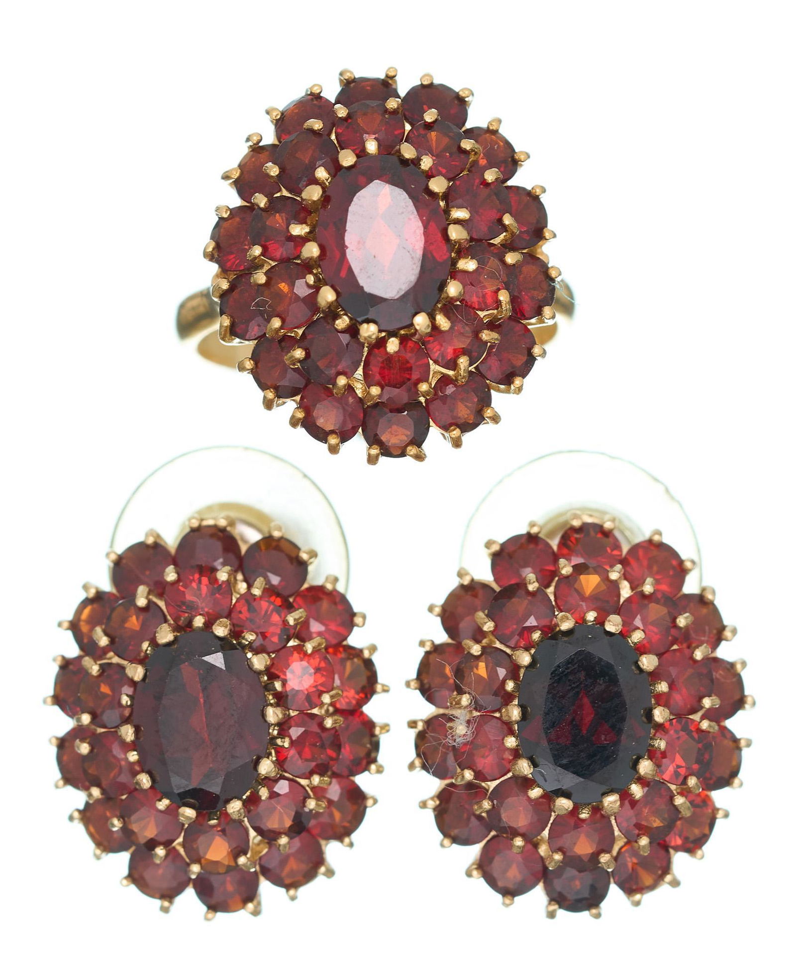 Vintage Garnet 18K Gold Ring Earring Set (1 of 5)