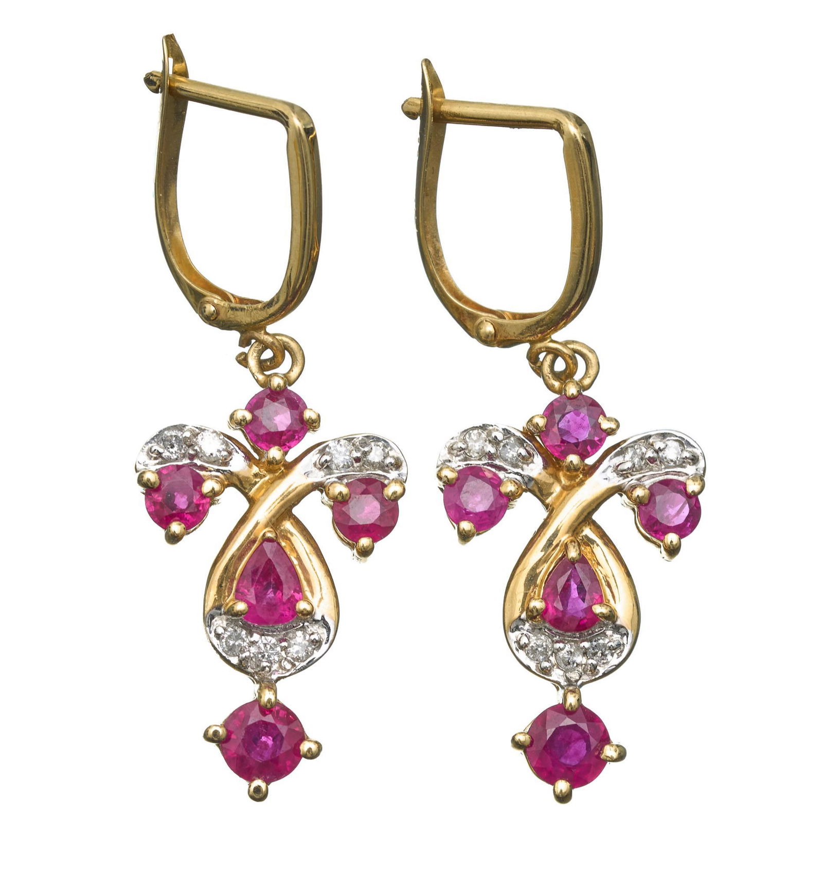 14K Gold Ruby Diamond Fleur de Lis Earrings (1 of 3)