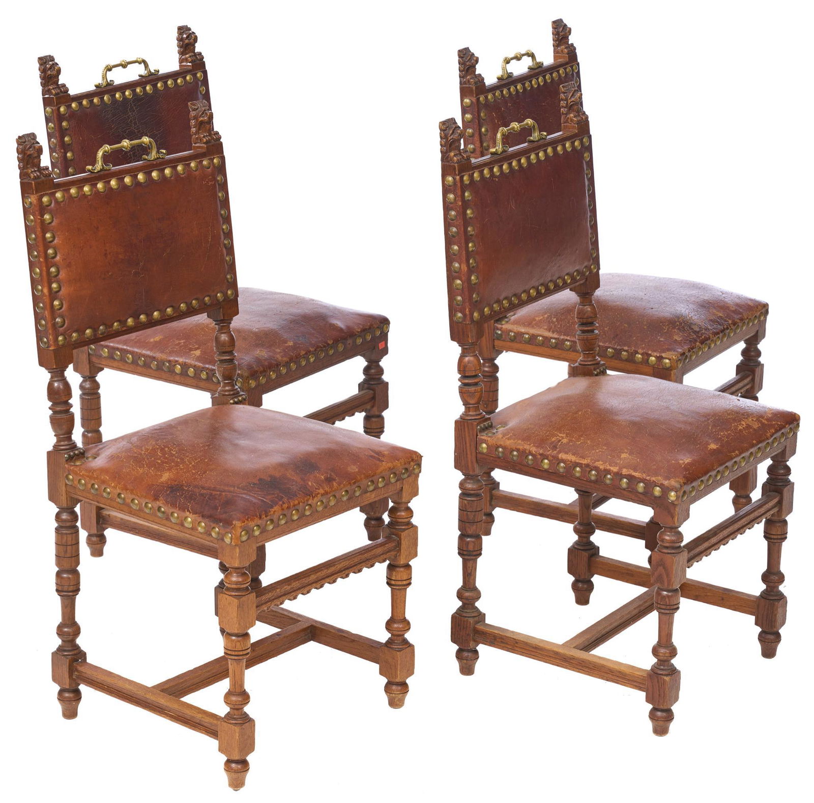 Set of 4 Spanish Revival Leather Dining Chairs (1 of 3)