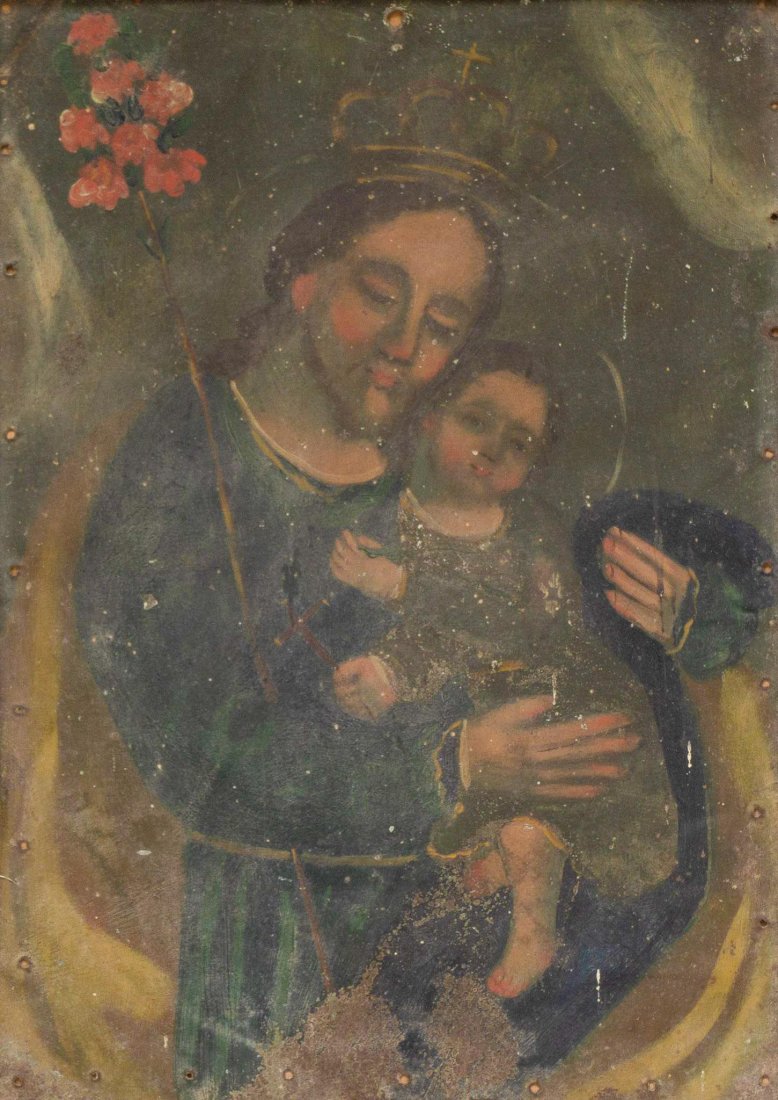 19th C. Mexican Folk Art Retablo, Saint Anthony (1 of 5)