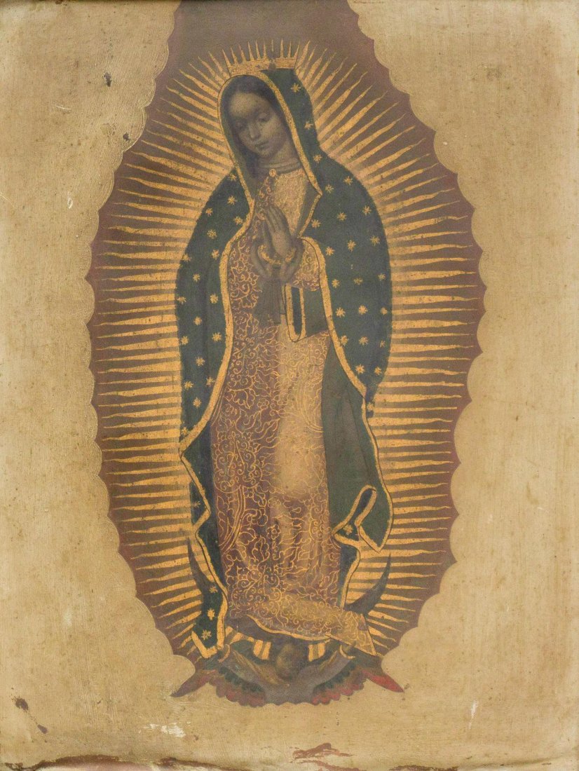 20th C. Mexican Folk Art Retablo, Our Lady of Guadalupe (1 of 4)