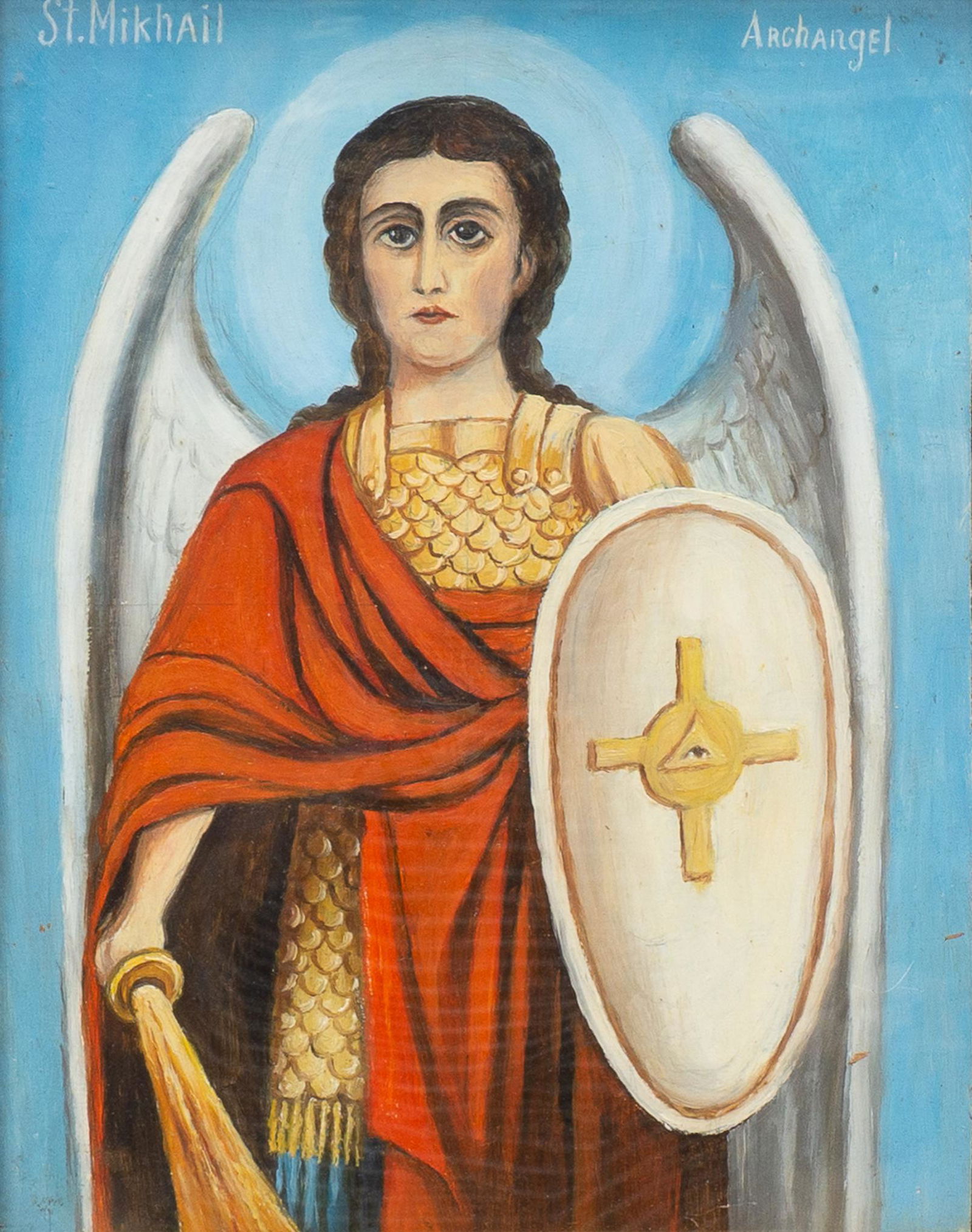 Spanish Colonial Era Retablo, Archangel St. Mikhail (1 of 4)