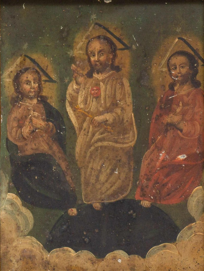 19th C. Mexican Folk Art Retablo, Holy Trinity (1 of 4)