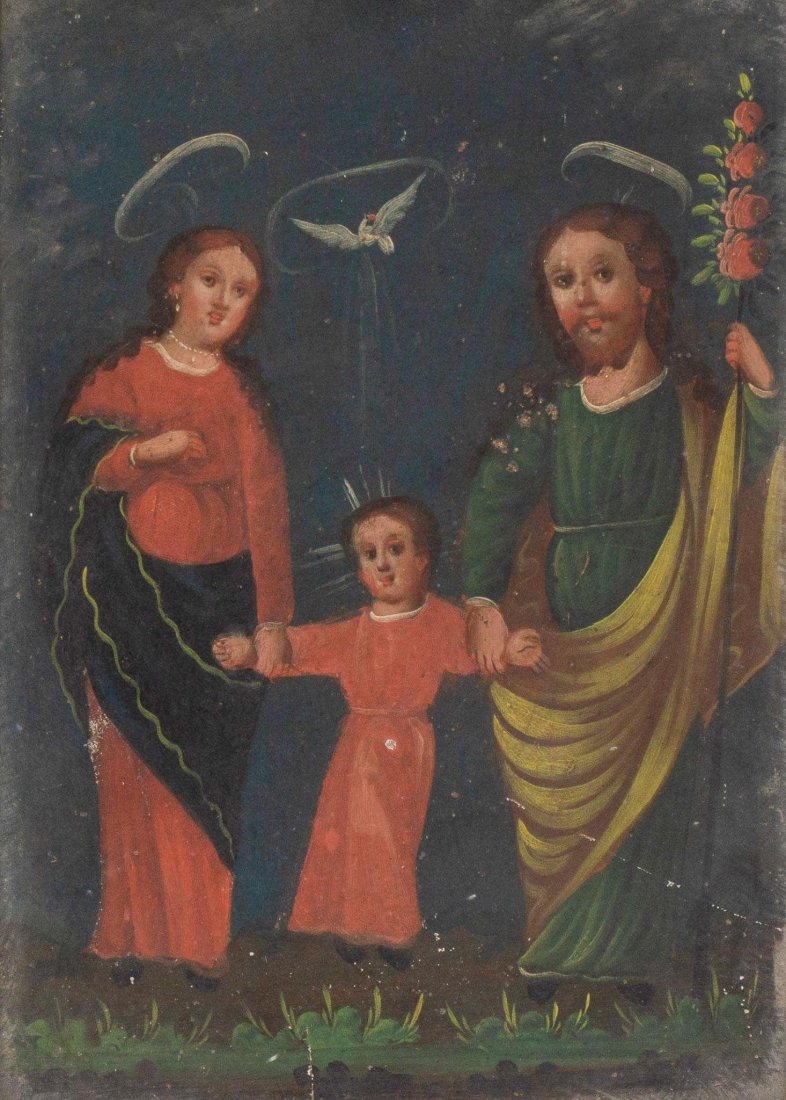 20th C. Mexican Folk Art Retablo, Holy Family (1 of 4)