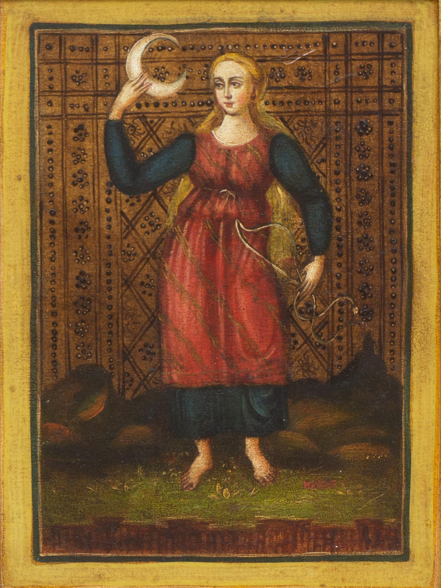 Woman and Moon, Oil on Canvas: Unknown artist, woman and moon, oil on canvas, framed frame: 25.5"h x 21.5"w Provenance: A San Antonio, Texas collection We happily provide seamless shipping services on everything we sell. Please ema