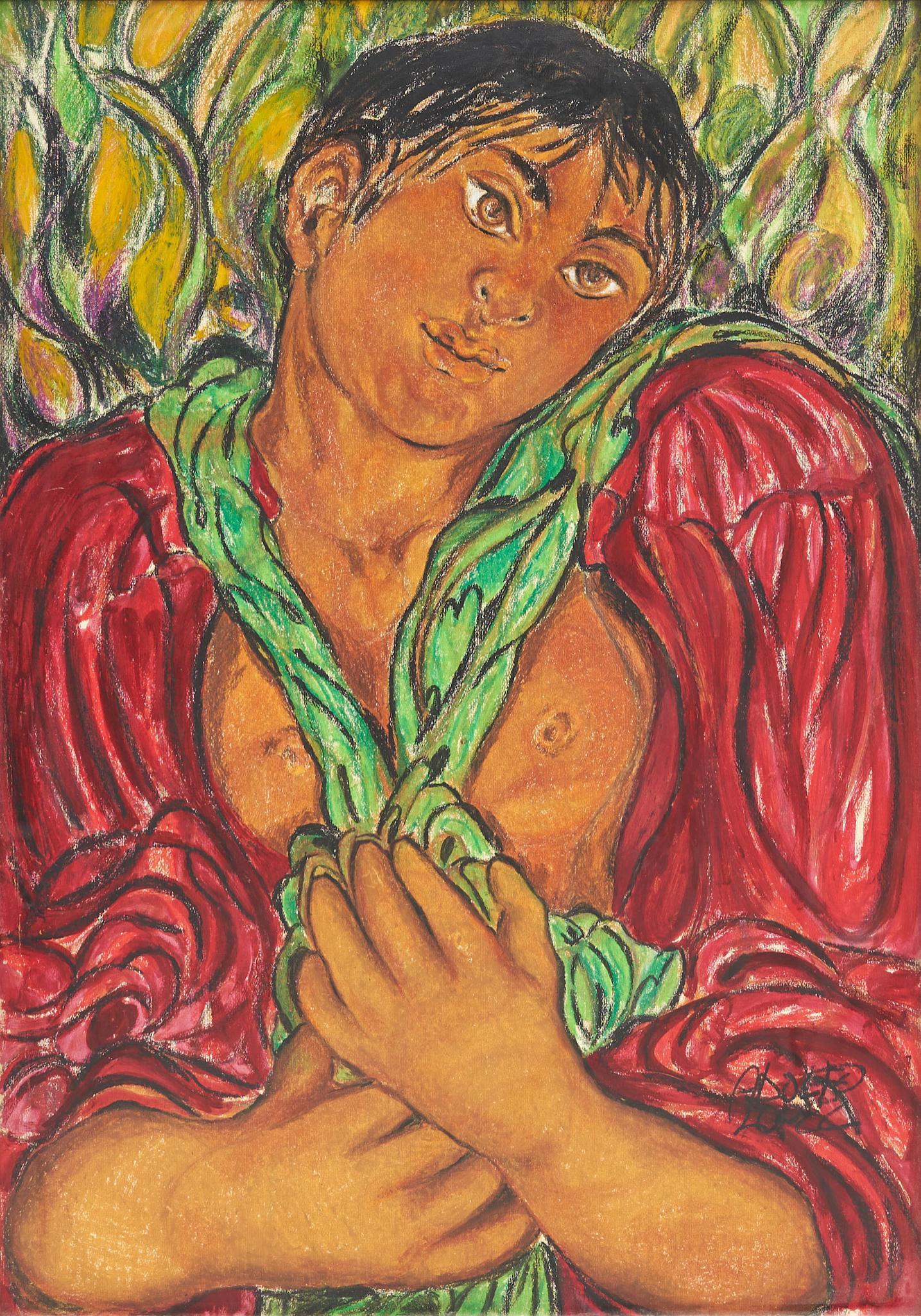 Adolfo Lopez, Young Man, Acrylic on paper: Adolfo Lopez, Young Man, Acrylic on paper, framed sight: 27"h x 39"w, frame: 32"h x 44"w Provenance: A San Antonio, Texas collection We happily provide seamless shipping services on everything we s