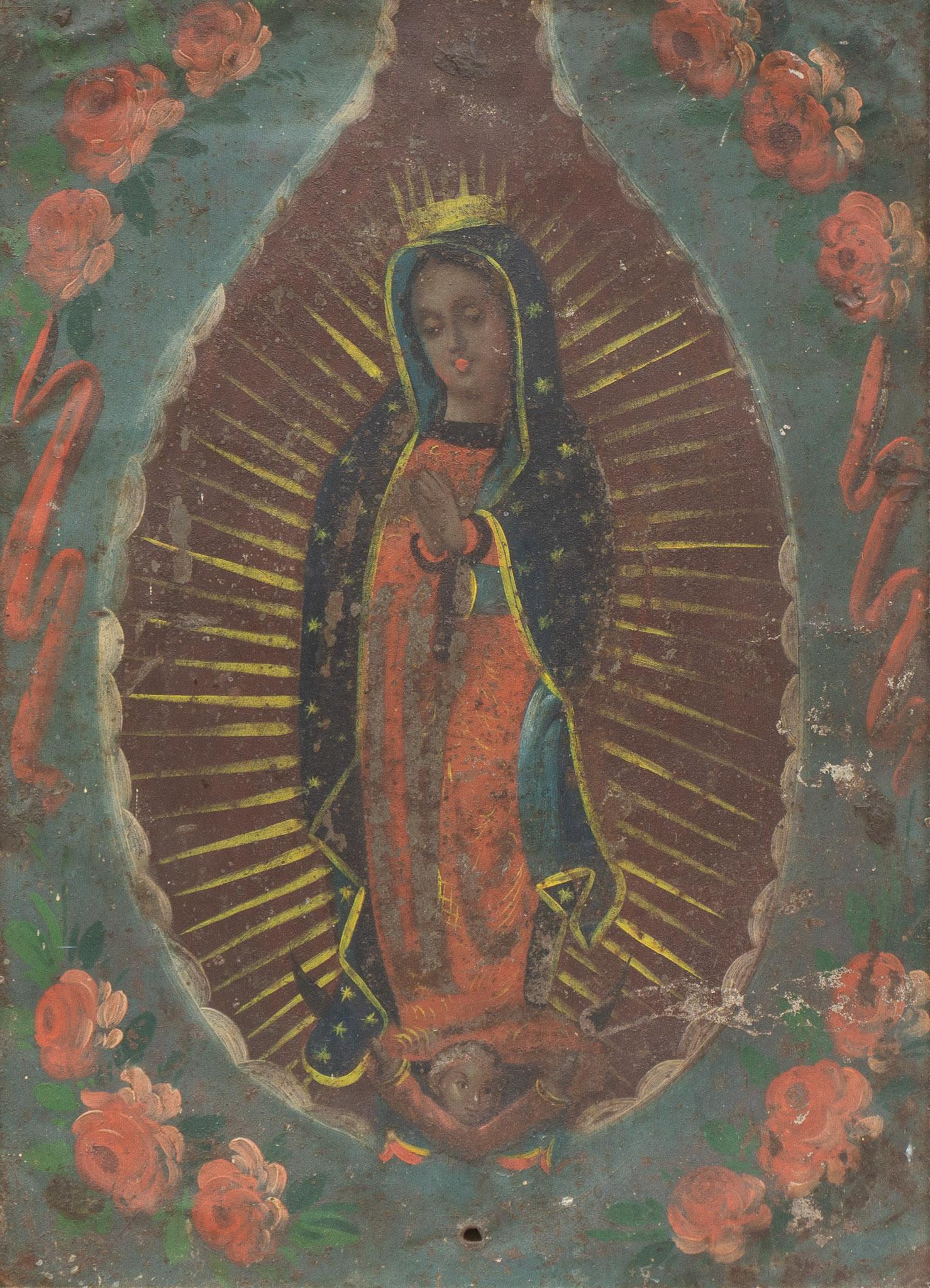 20th C. Mexican Folk Art Retablo, Our Lady of Guadalupe (1 of 5)