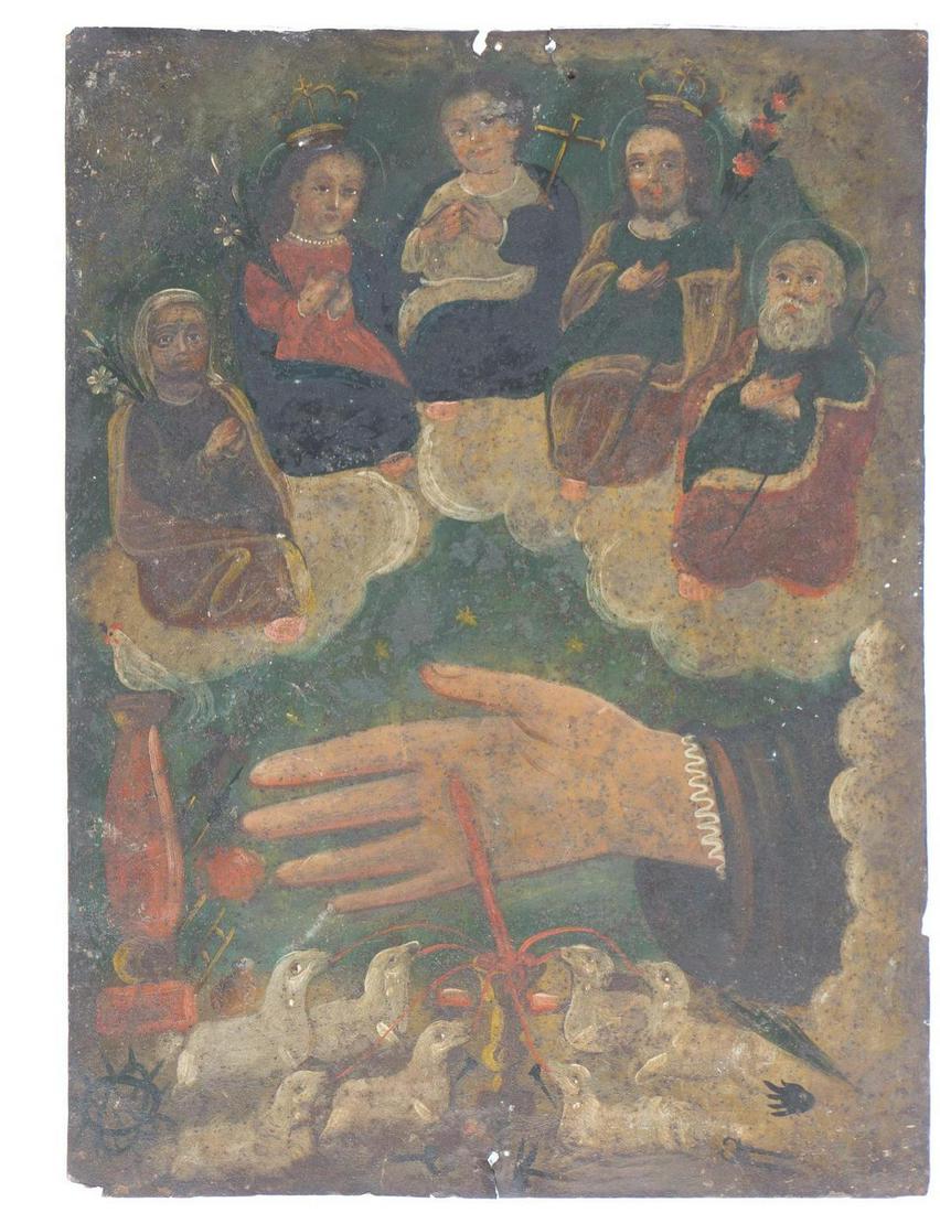 20th C. Mexican Folk Art Retablo, Las Cinco Personas (1 of 4)