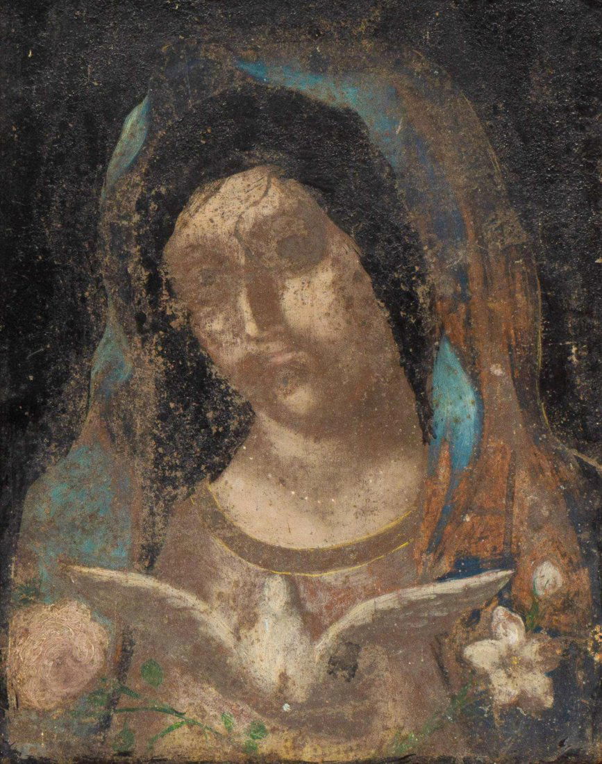 19th C. Mexican Folk Art Retablo, Mother Mary (1 of 3)