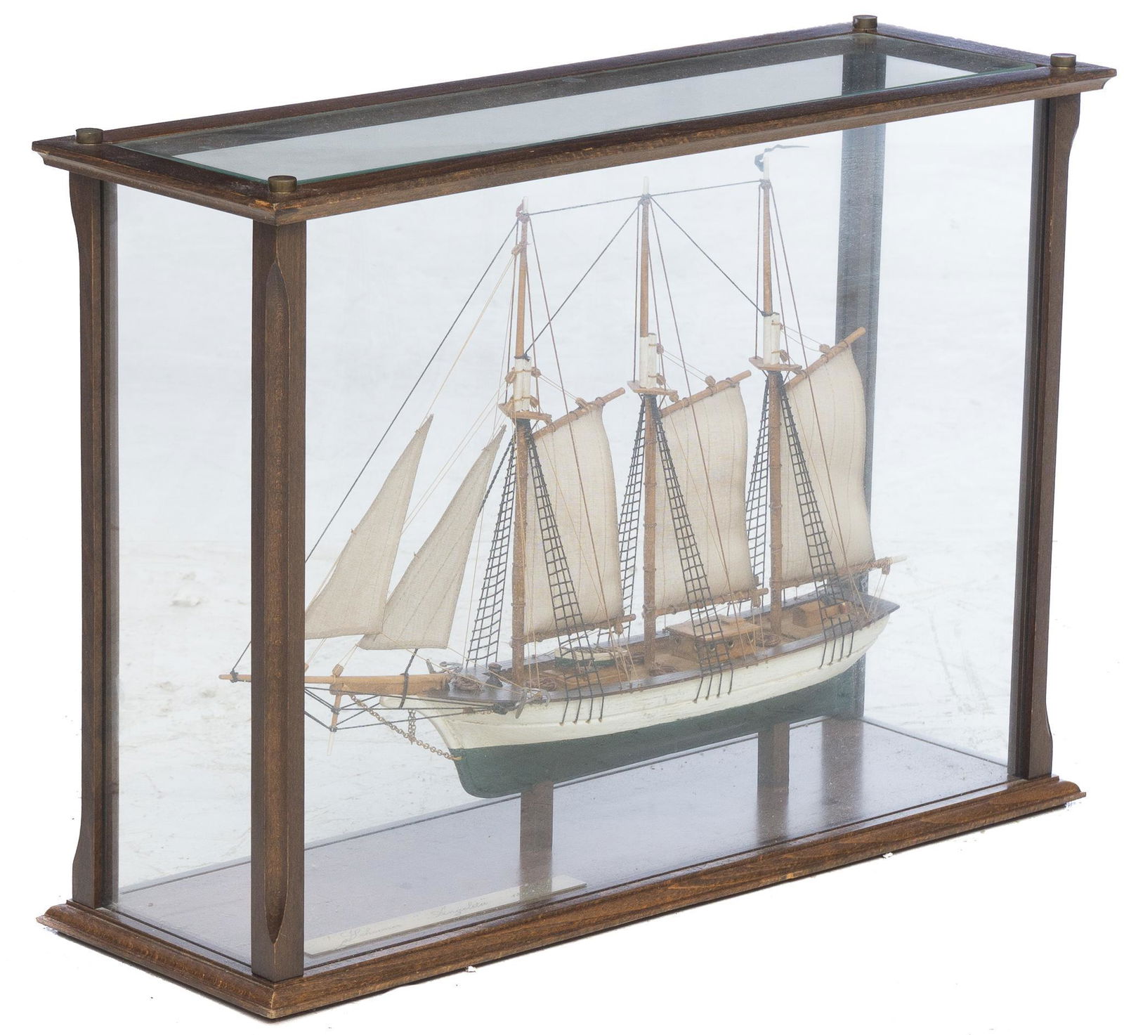 Classical Spanish Model Ship in Glass Case, Schooner (1 of 3)