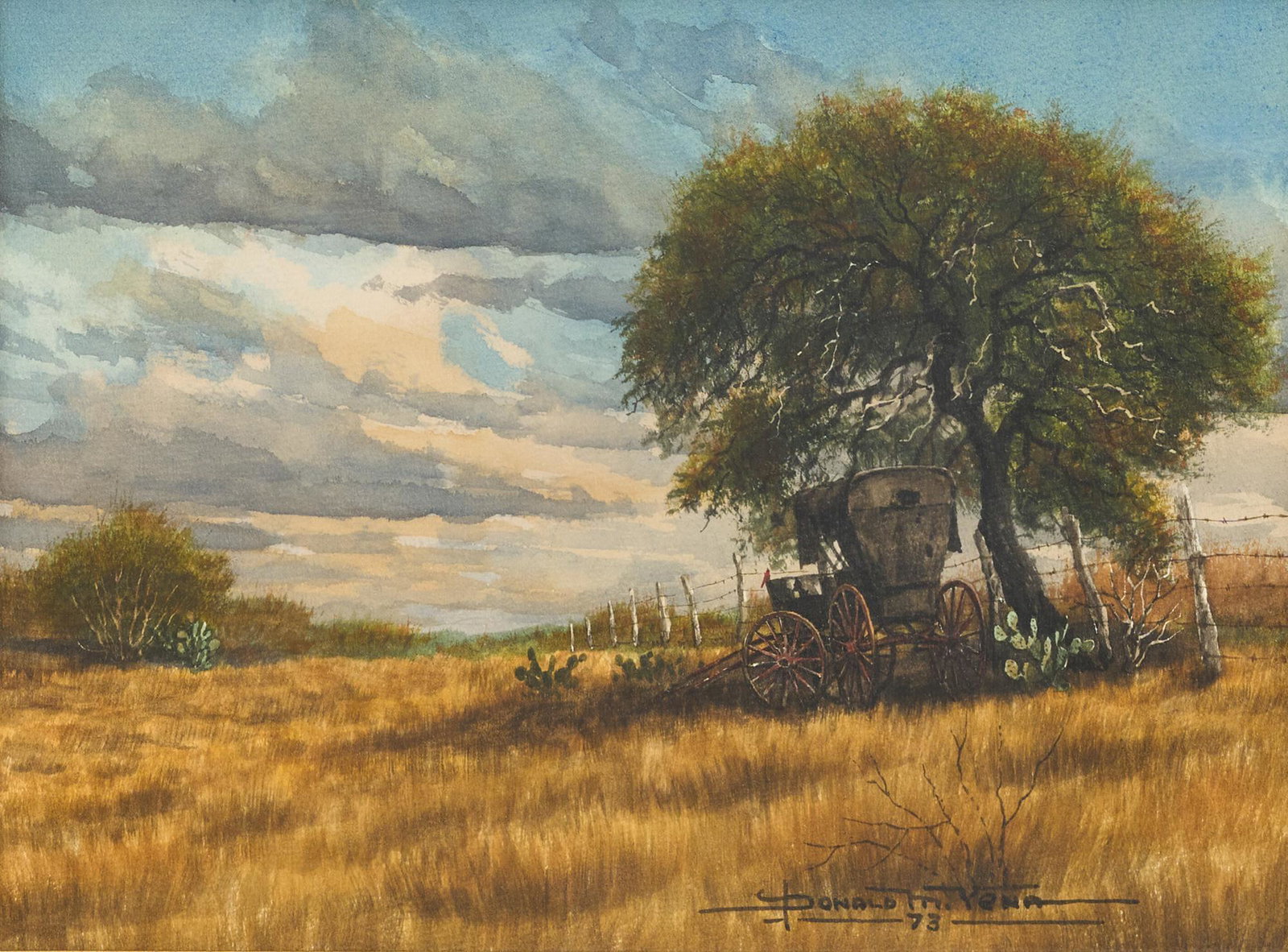Donald M. Yena (b. 1933), "A Touch of Fall", 1973: Donald M. Yena (b. 1933), "A Touch of Fall", 1973, watercolor, sight: 8.5 x 11.5", frame: 17.5 x 20.5" Provenance: The Estate of Joan and Herbert Hahn (San Antonio, Texas) Donald M. Yena is a profe