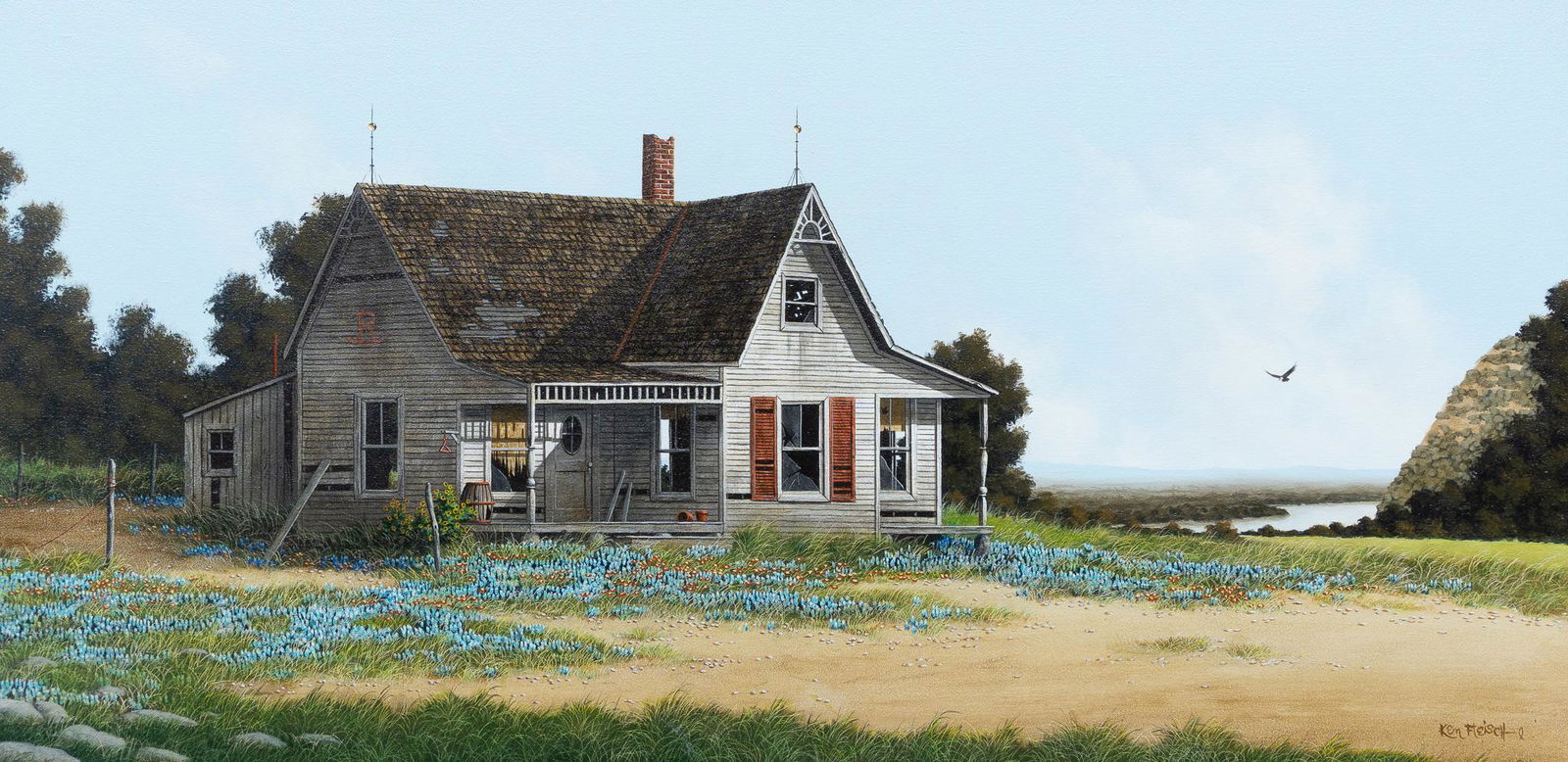 Ken Fleisch (1943-2008), Farmhouse and Bluebonnets (1 of 5)