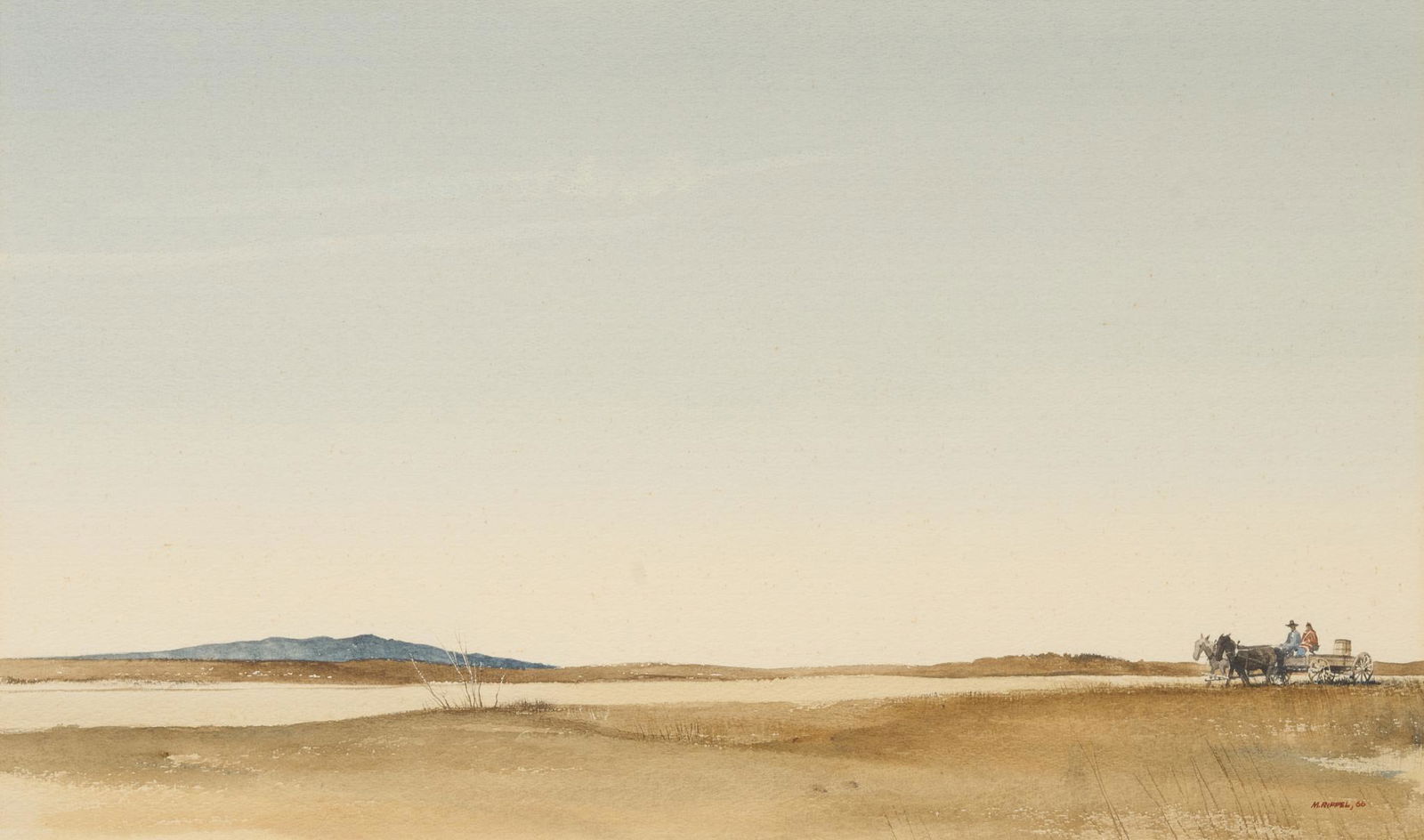 Morris Rippel (1930-2009), "Hauling Water", 1966: Morris Rippel (1930-2009), "Hauling Water", 1966, watercolor, 15 x 26", frame: 23.75 x 34" Provenance: A Dallas, Texas collection