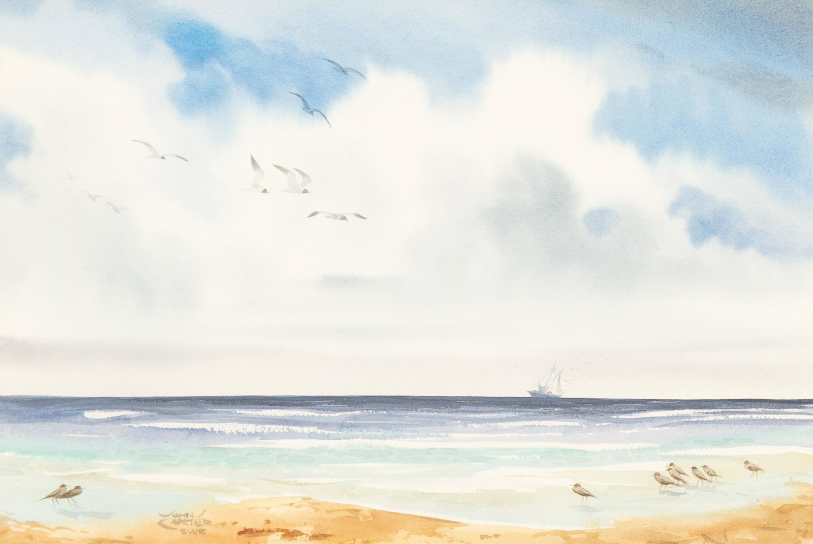 John L. Carter (b. 1937), Coastal Scene: John L. Carter (b. 1937), Coastal Scene, watercolor, sight: 14 x 21", frame: 22 x 29" Provenance: A Hebbronville, Texas Estate