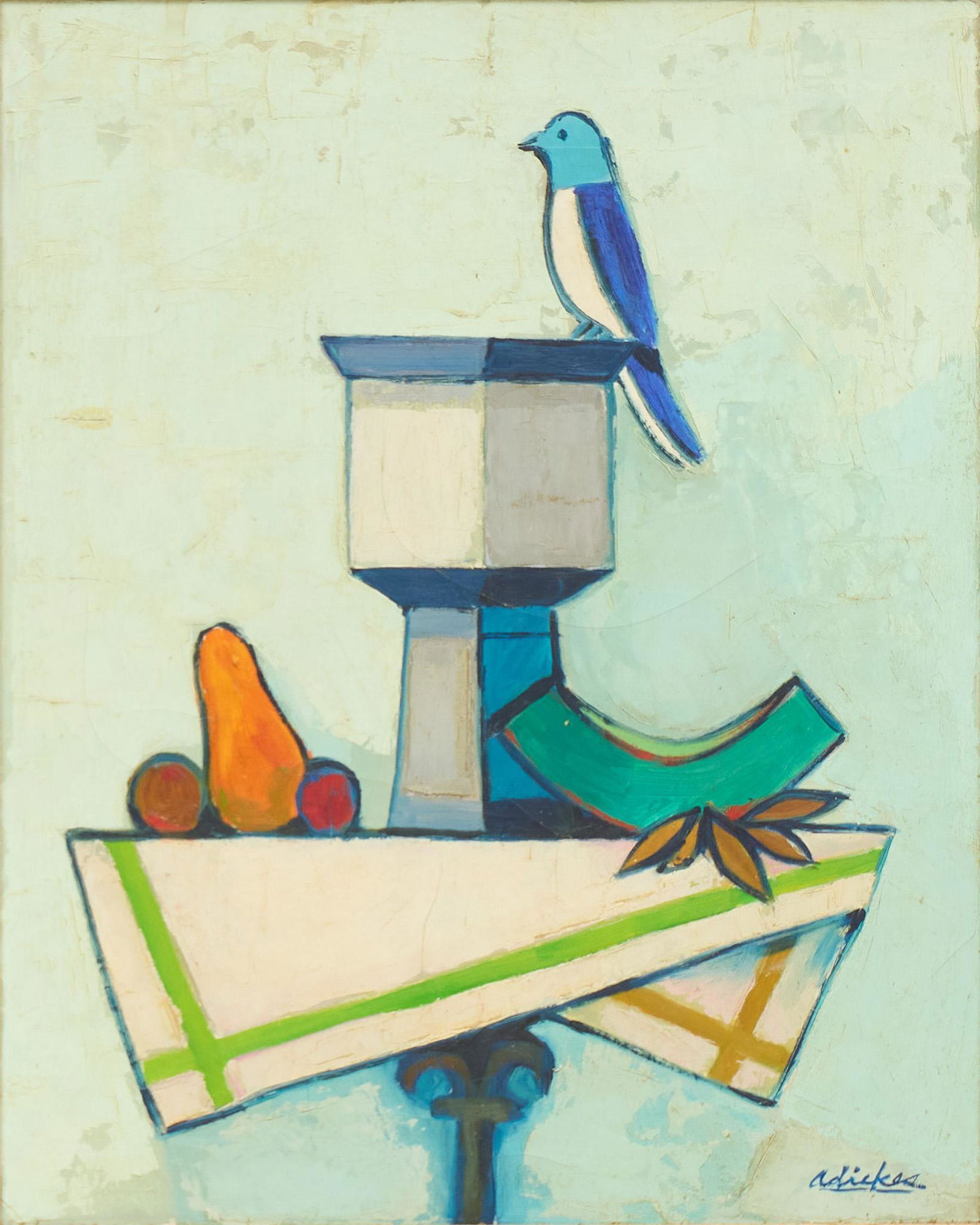David Pryor Adickes (b. 1927), "Still Life with Bird": David Pryor Adickes (b. 1927), "Still Life with Bird", oil on canvas, 20 x 16", frame: 24.5 x 20.5" Provenance: Collection of the artist (Houston, TX) David Adickes was born in 1927 in Huntsville, T