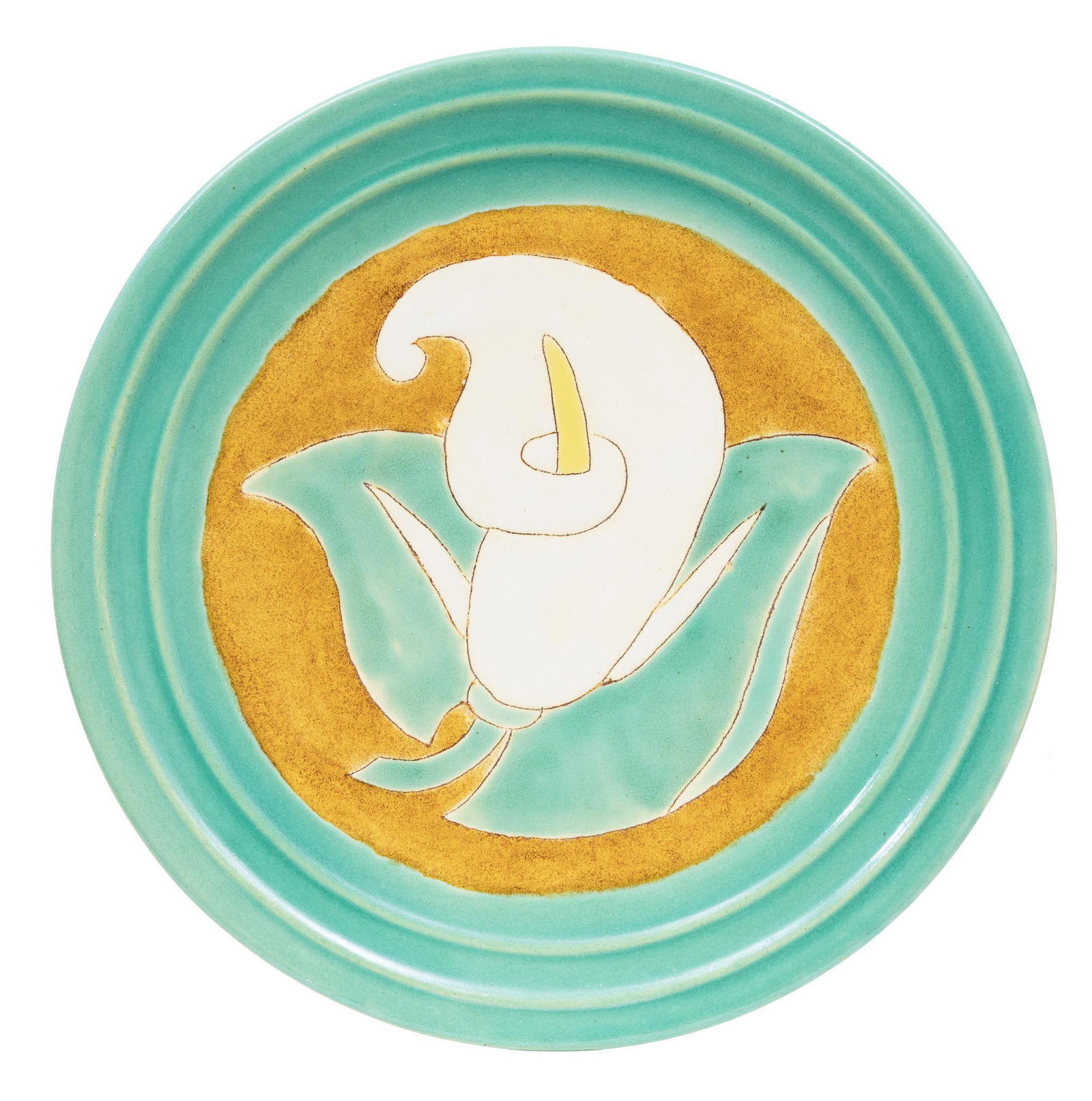 San Jose Pottery, Calla Lilly Plate: San Jose Pottery, Calla Lilly Plate, glazed ceramic, 10" dia. Provenance: An Alamo Heights, Texas collection