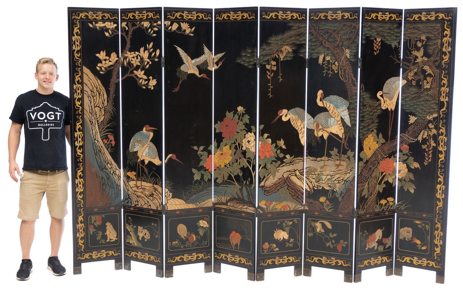 Classical Chinese Folding Screen, Cranes and Ducks (1 of 6)