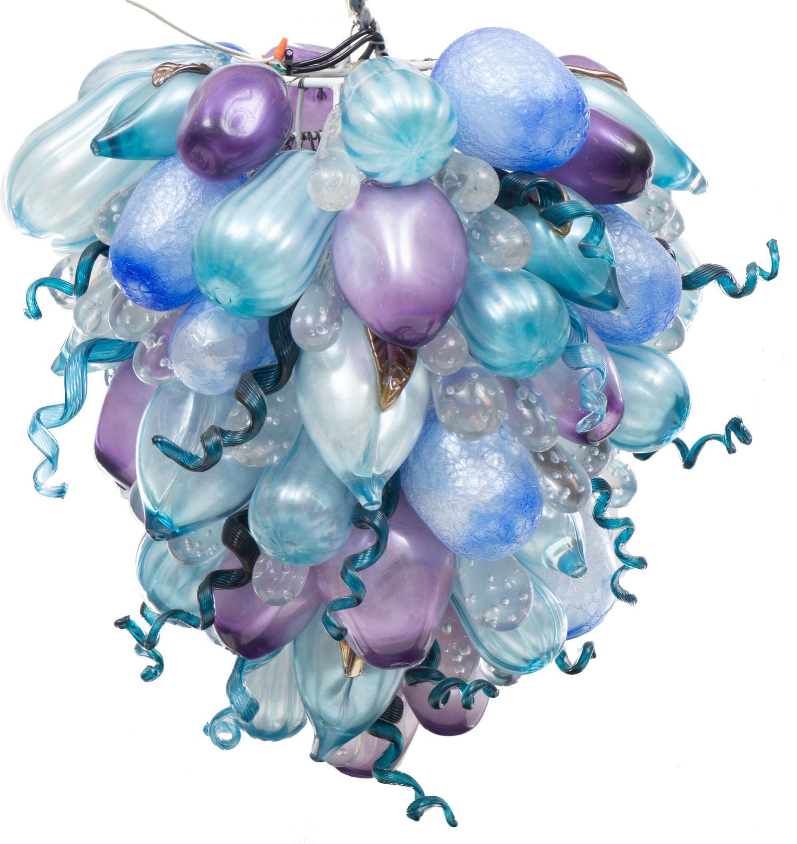 Exceptional Garcia Art Glass Chandelier: Exceptional hand blown Garcia Art Glass (San Antonio, TX) chandelier, having freeform motif with many textured accents, in working condition 36"h x 35"w x 27"d Provenance: The Estate of Ba