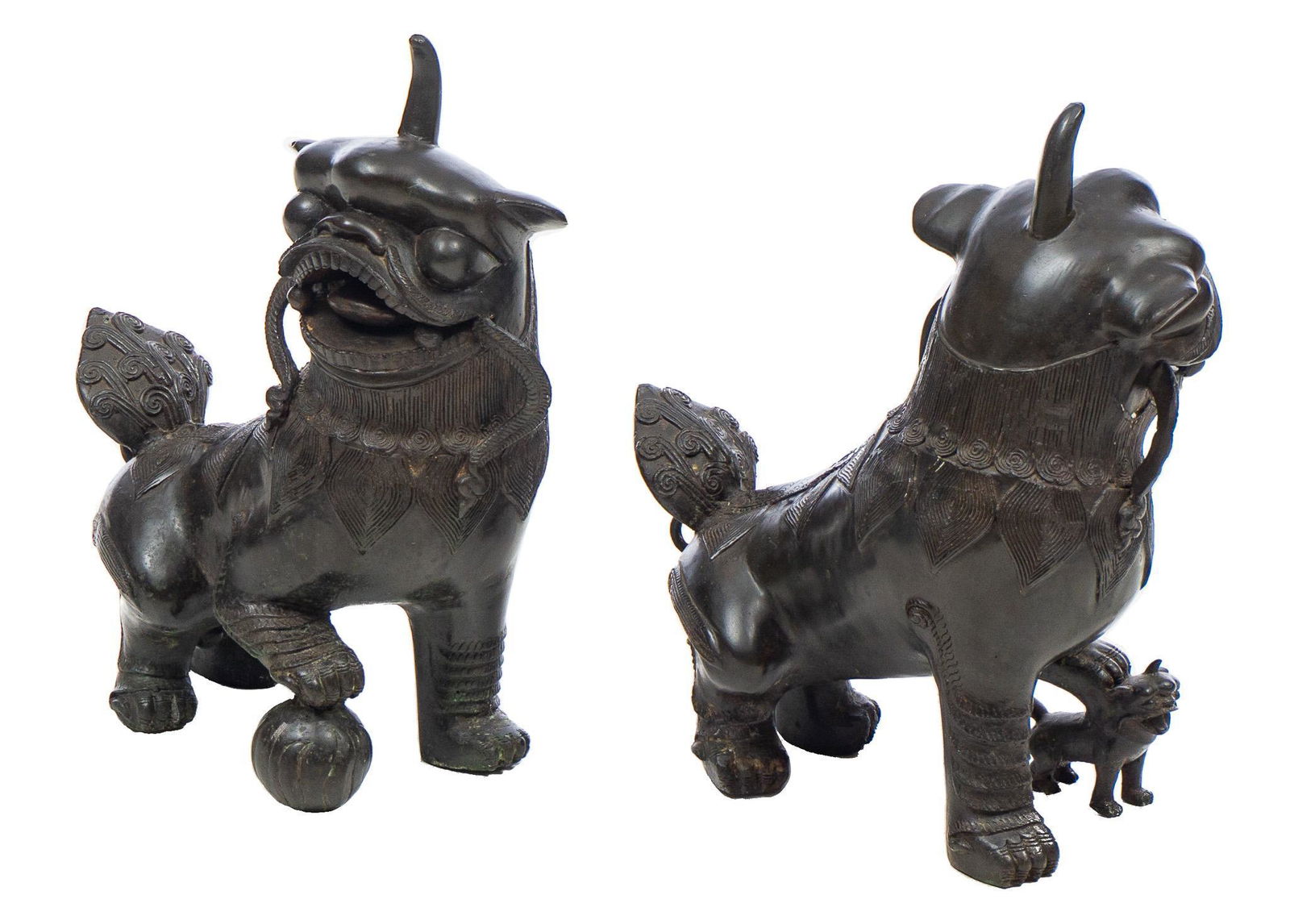 Pair of Chinese Bronze Guardian Foo Dogs (1 of 6)