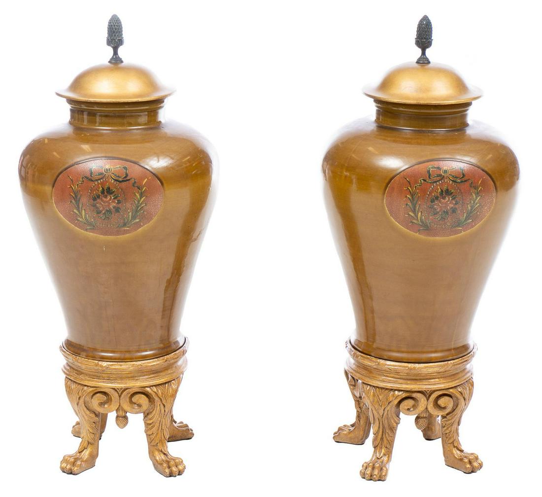 Pair of Large Glazed Pottery Urns (1 of 6)