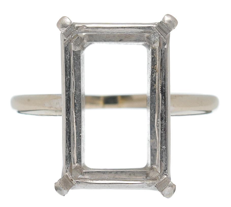 14k White Gold Ring Mounting: Vintage 14k white gold emerald cut ring mounting, aperture for 15mm x 10mm stone Ring size: 7, total weight: 4.2 grams Provenance: The Estate of James Turnbow, Beeville, Texas We happily provide se