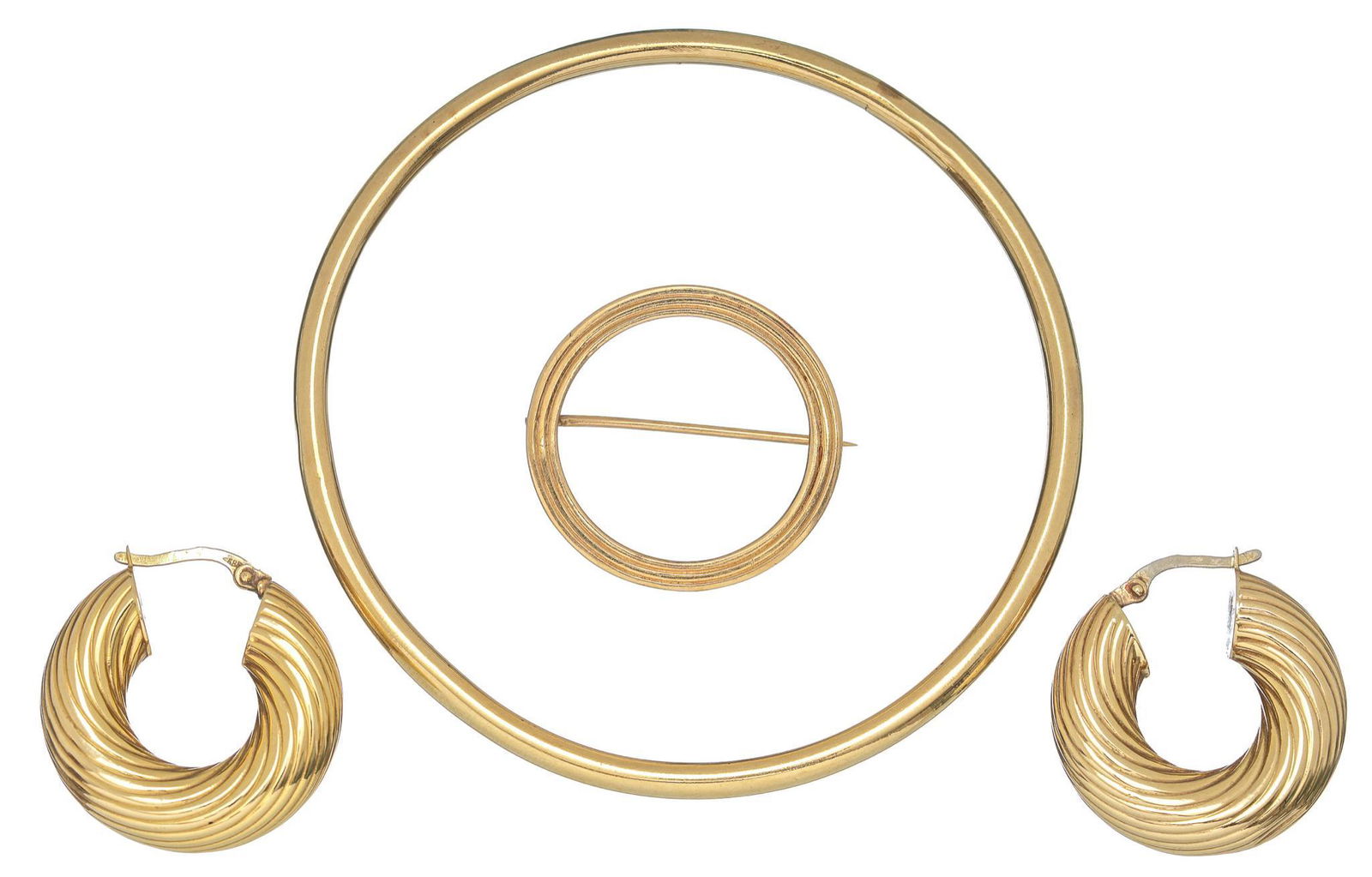 14k Gold Bangle Bracelet Hoop Earrings Circle Pin (1 of 5)