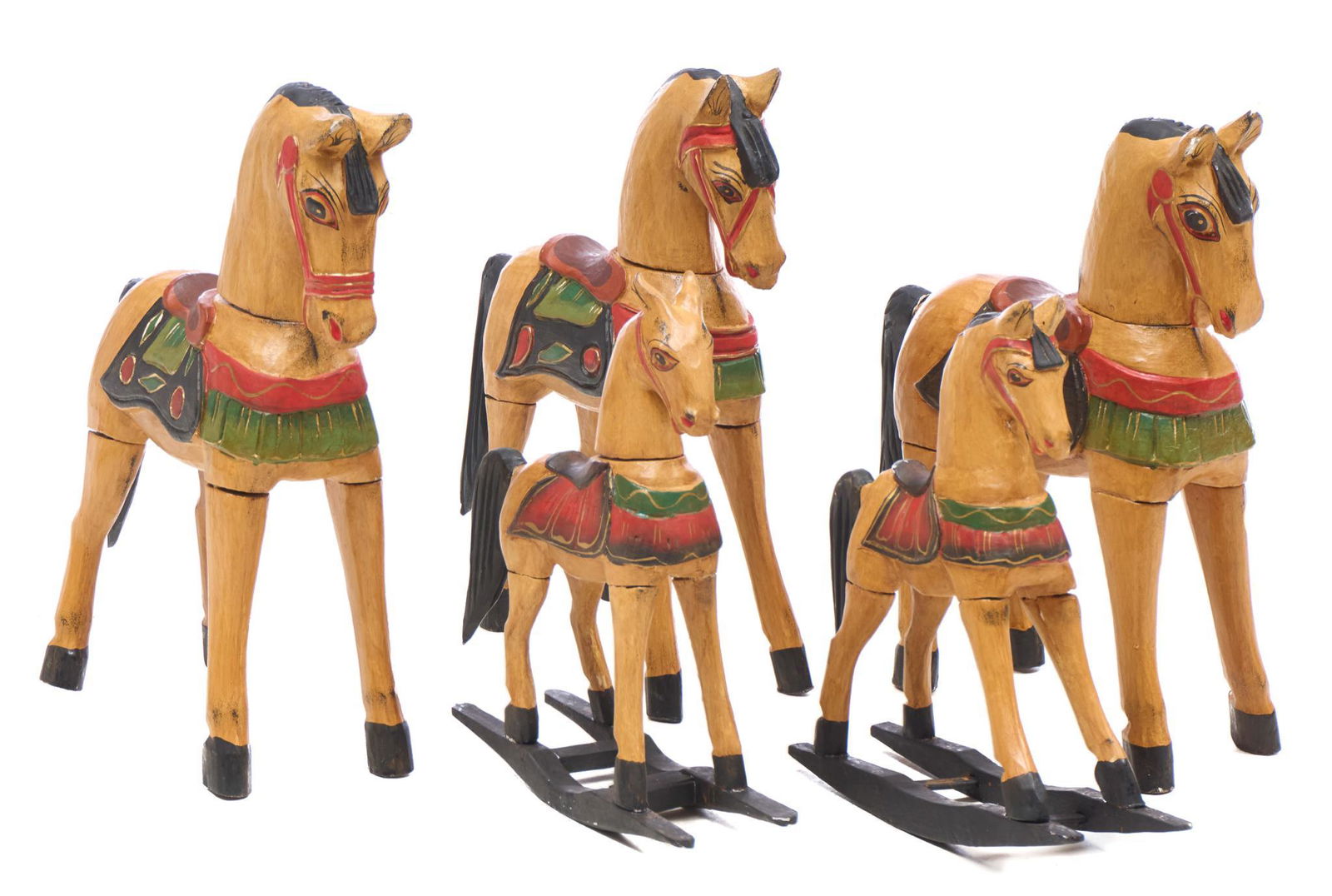 Collection of 5 Vintage Wooden Toy Horses (1 of 3)