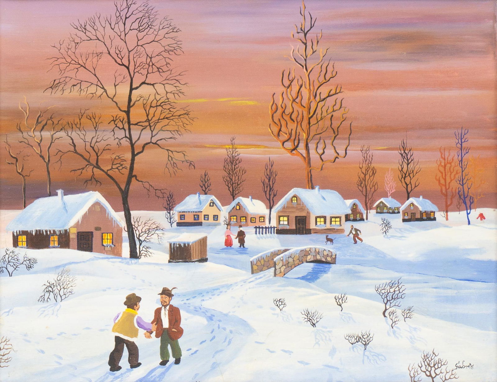 A. Gabris (Hungary), A Snowy Village, Oil on Canvas (1 of 7)