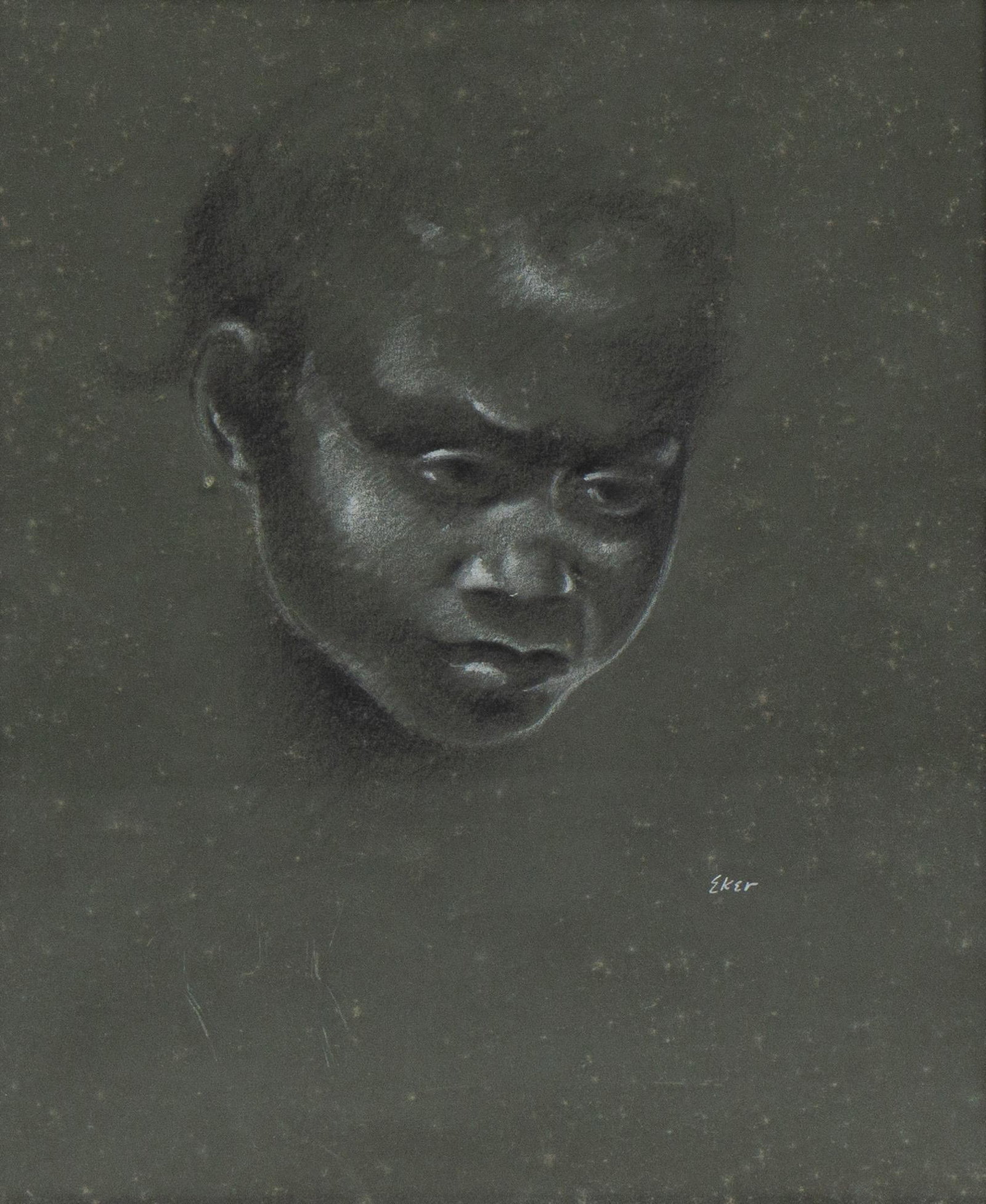 Eker, Portrait: Eker, portrait, chalk on paper, framed frame: 18"h x 16"w Provenance: The William and Mary Anne Hudson Estate, Houston, Texas We happily provide seamless shipping services on everything we sel