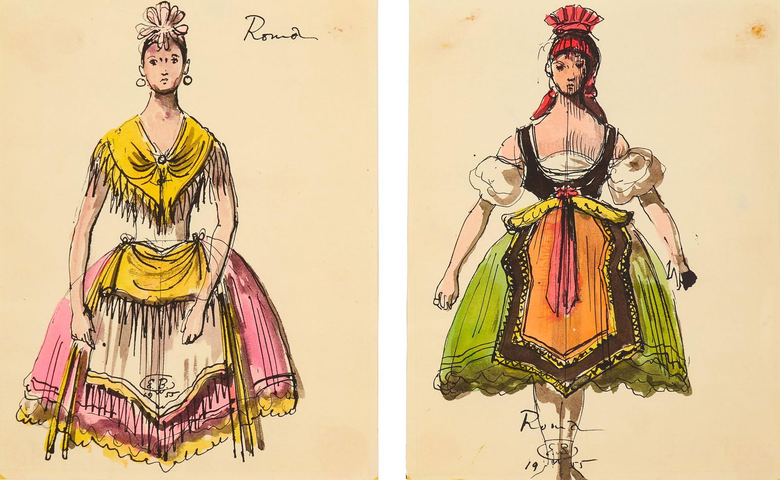 Eugene Berman, Lot of 2 Female Costume Design, 1955 (1 of 11)